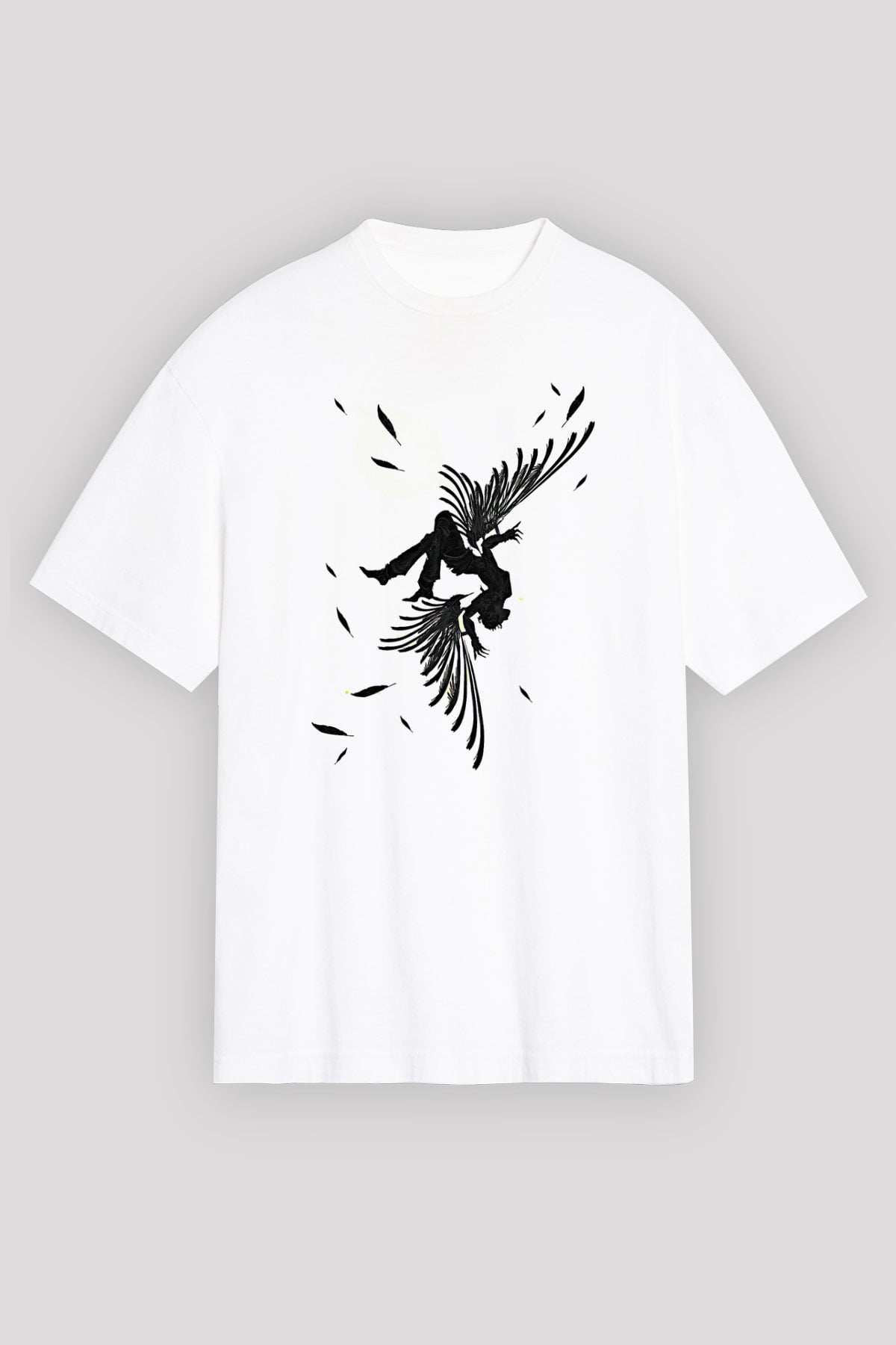İkarus Baskılı Beyaz Unisex Oversize Tişört - Tshirt