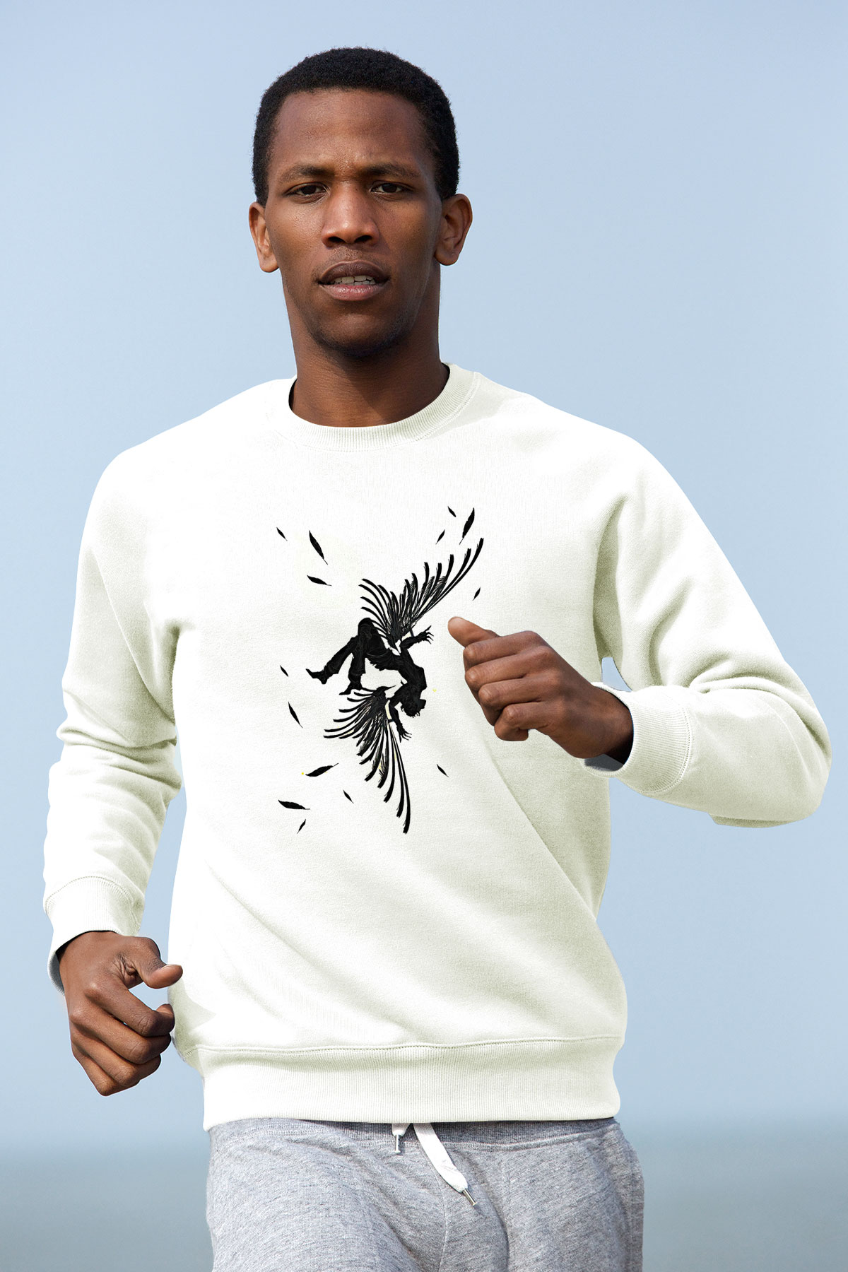 İkarus Baskılı Beyaz Unisex Sweatshirt