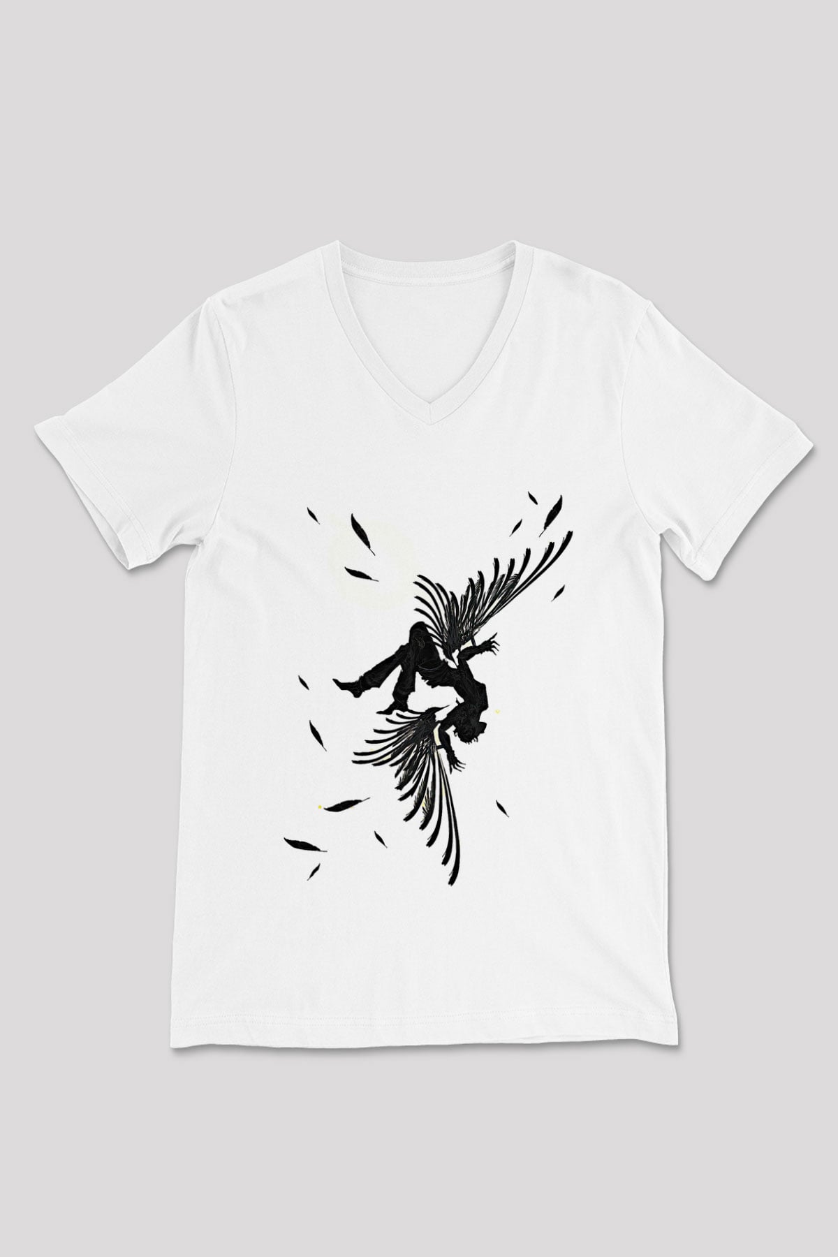 İkarus Baskılı Beyaz Unisex V Yaka Tişört - Tshirt