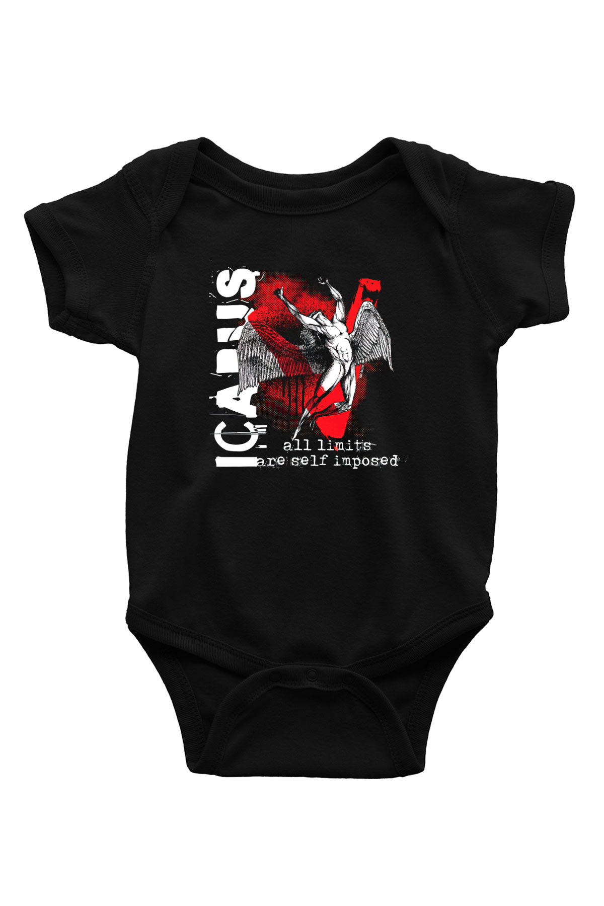 İkarus Baskılı Unisex Siyah Bebek Body - Zıbın