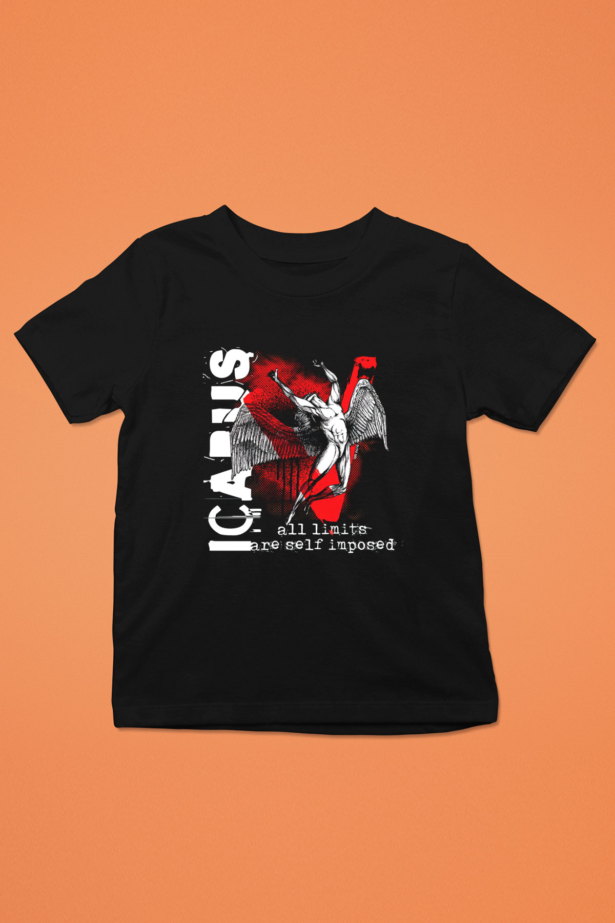 İkarus Baskılı Unisex Siyah Çocuk Tişört - Tshirt