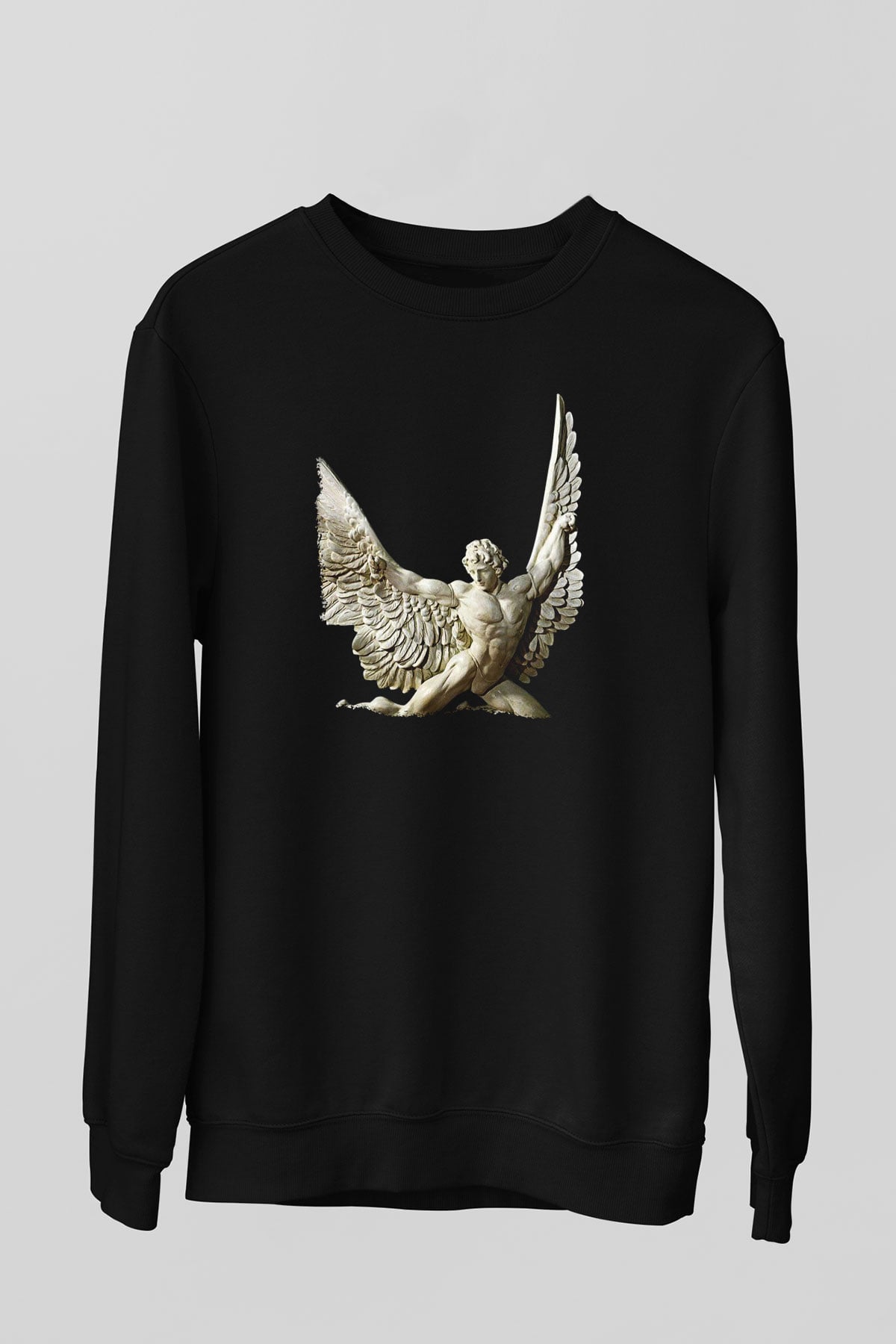 İkarus Baskılı Unisex Siyah Sweatshirt