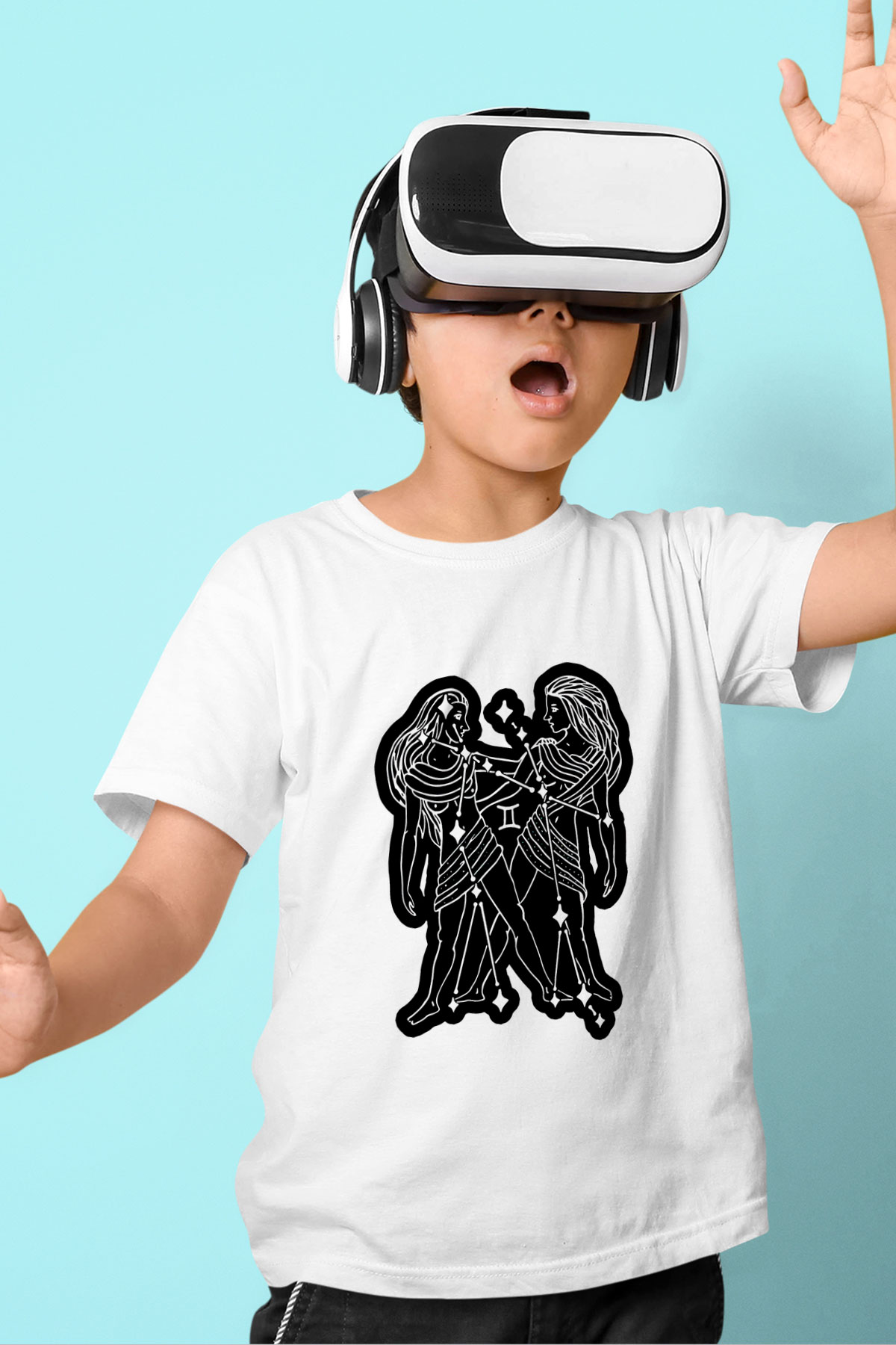 İkizler Burcu Baskılı Beyaz Unisex Beyaz Çocuk Tişört - Tshirt