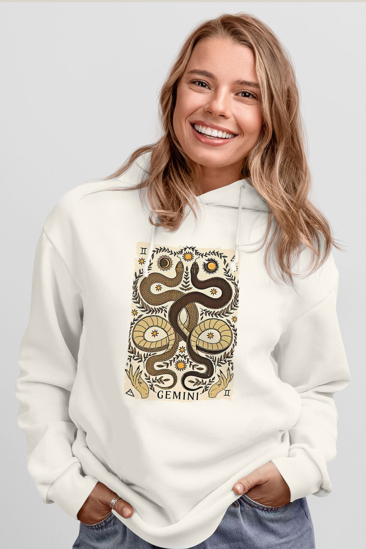 İkizler Burcu Baskılı Beyaz Unisex Hoodie