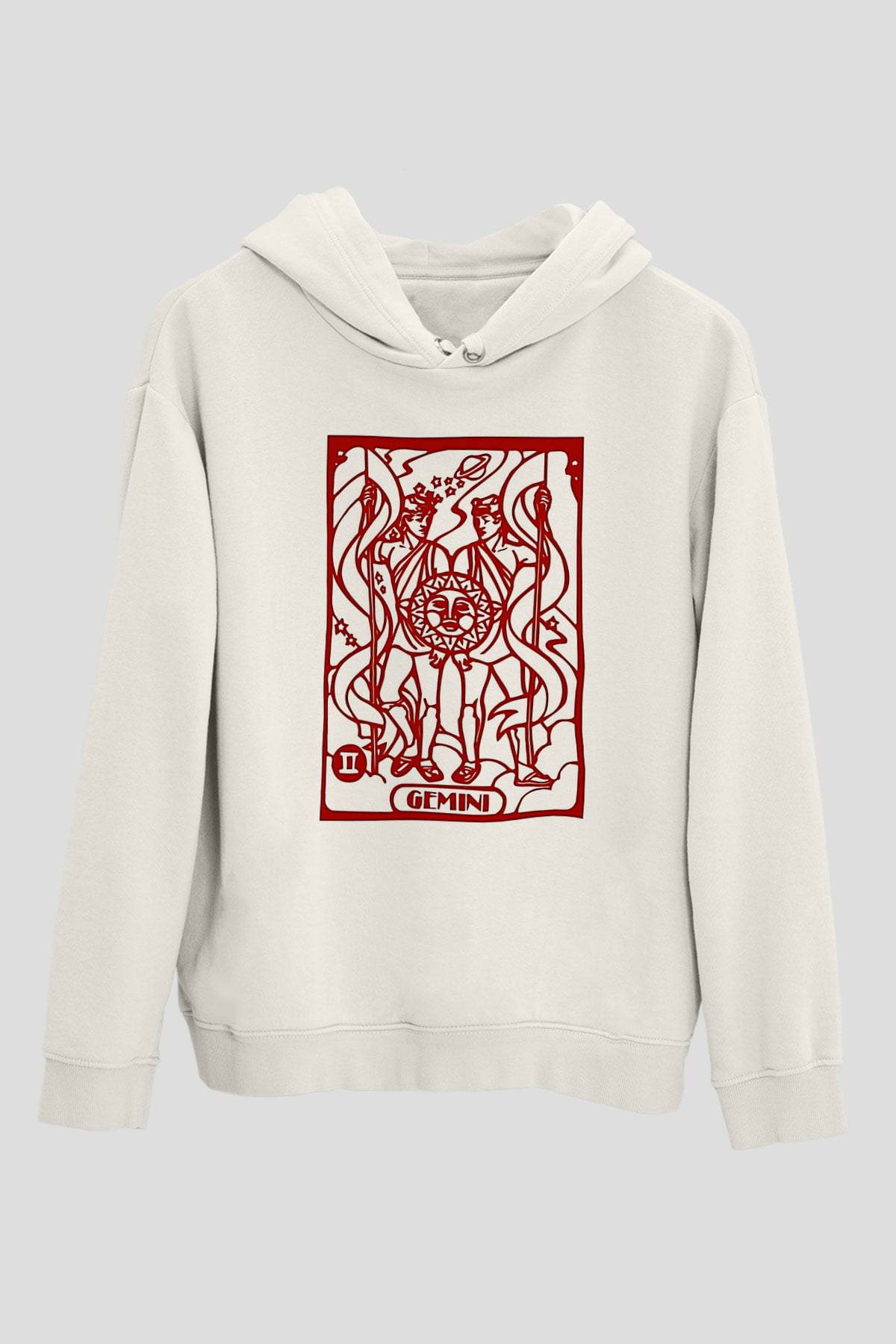 İkizler Burcu Baskılı Beyaz Unisex Hoodie