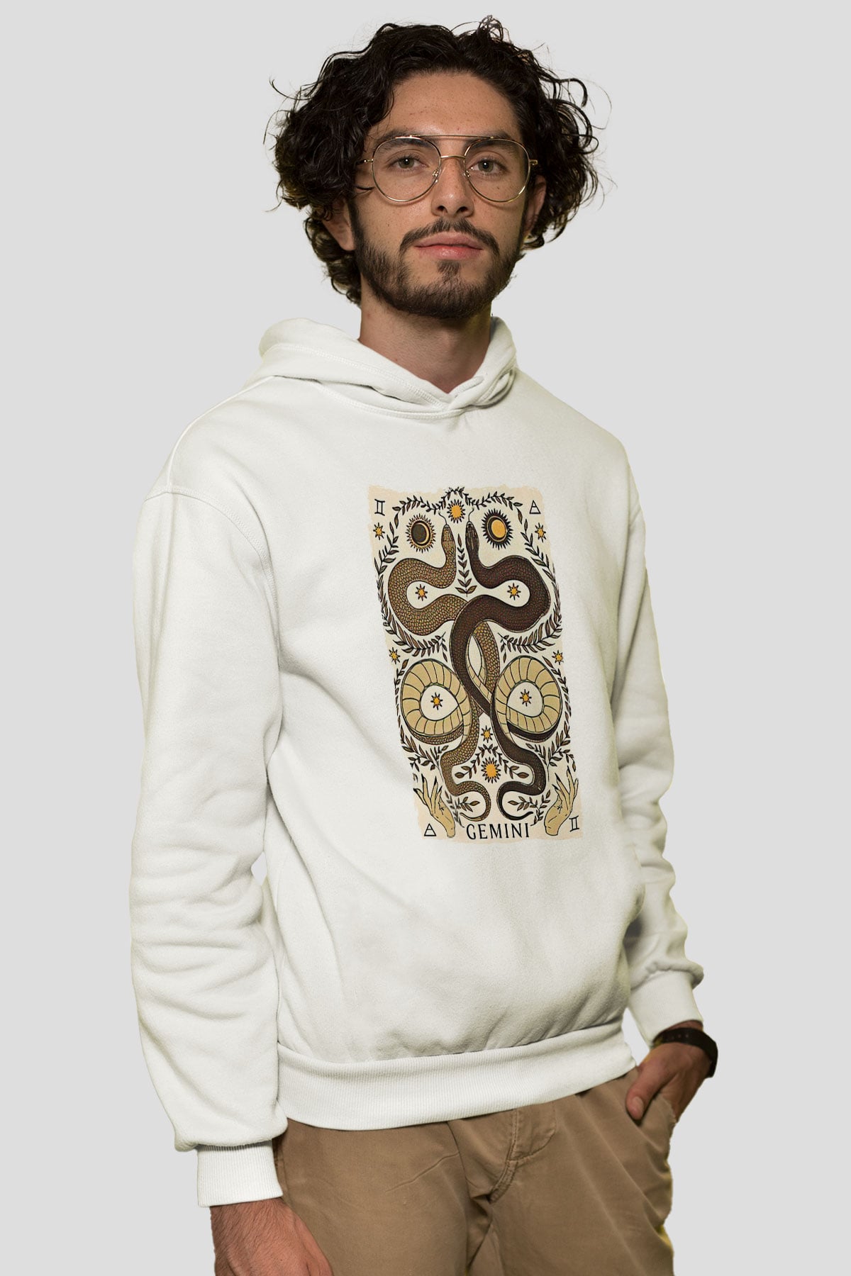 İkizler Burcu Baskılı Beyaz Unisex Hoodie