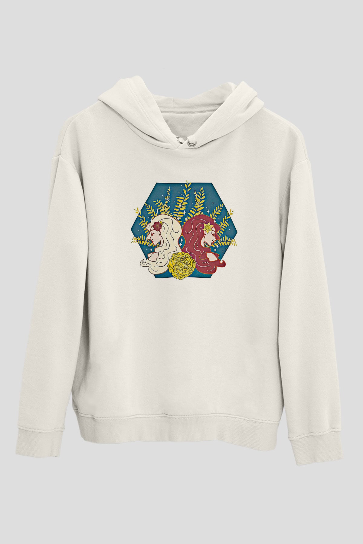 İkizler Burcu Baskılı Beyaz Unisex Hoodie