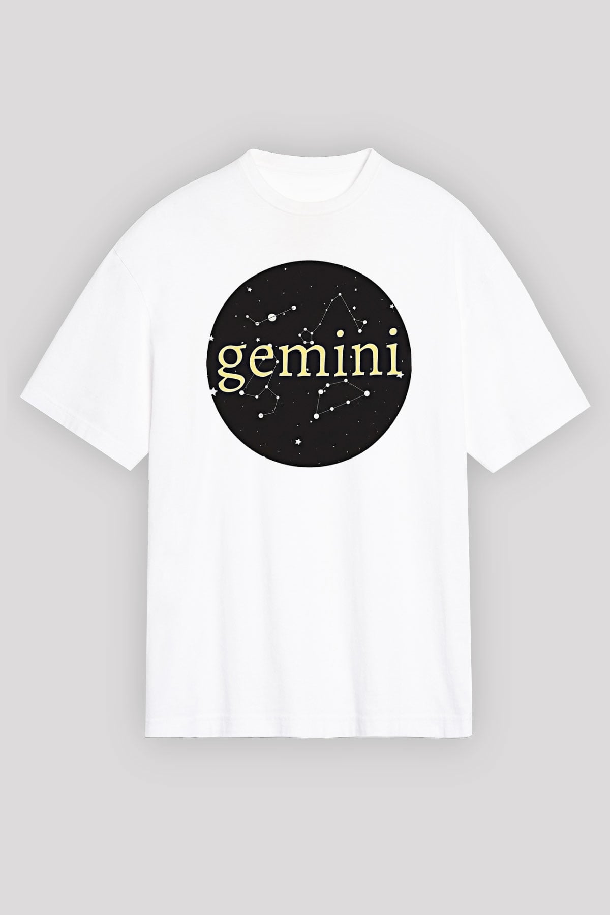 İkizler Burcu Baskılı Beyaz Unisex Oversize Tişört - Tshirt