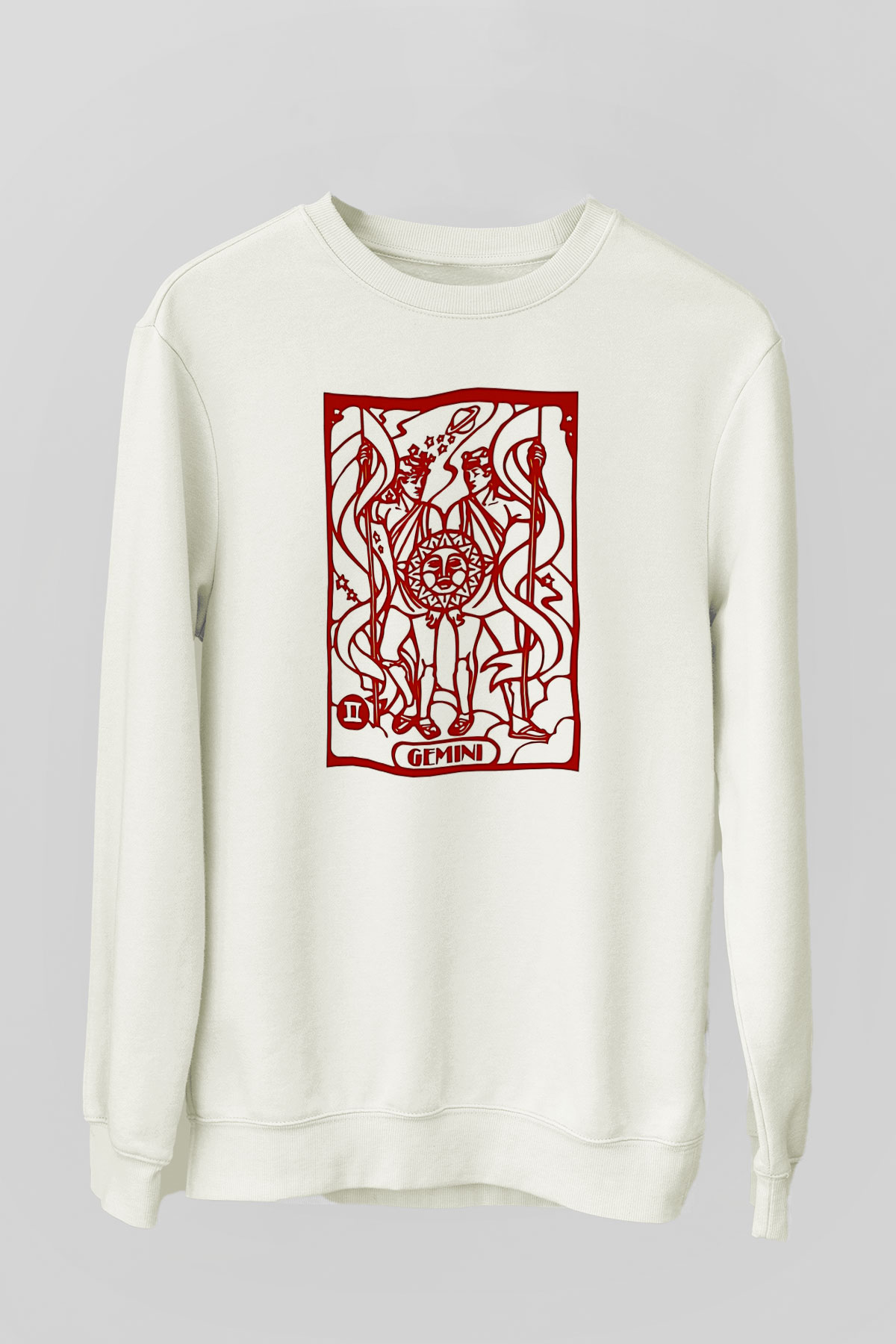 İkizler Burcu Baskılı Beyaz Unisex Sweatshirt