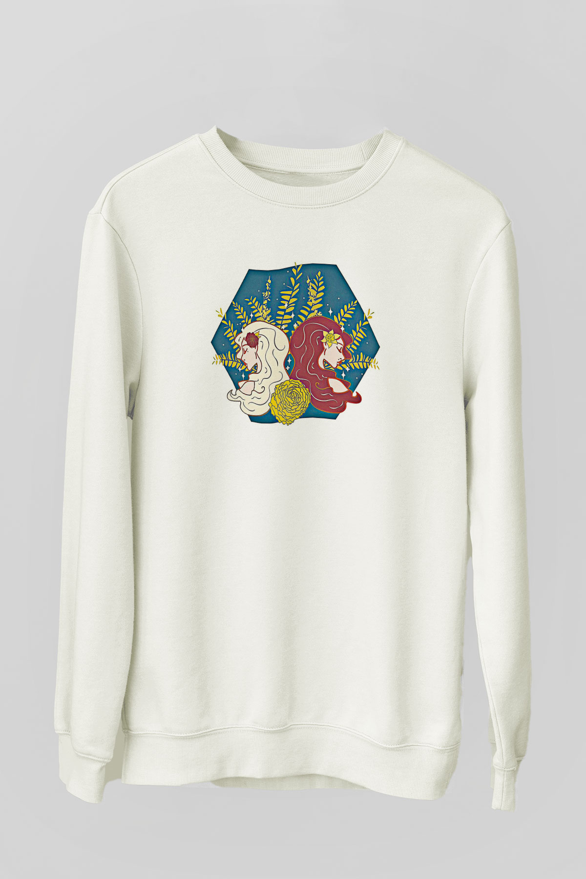 İkizler Burcu Baskılı Beyaz Unisex Sweatshirt