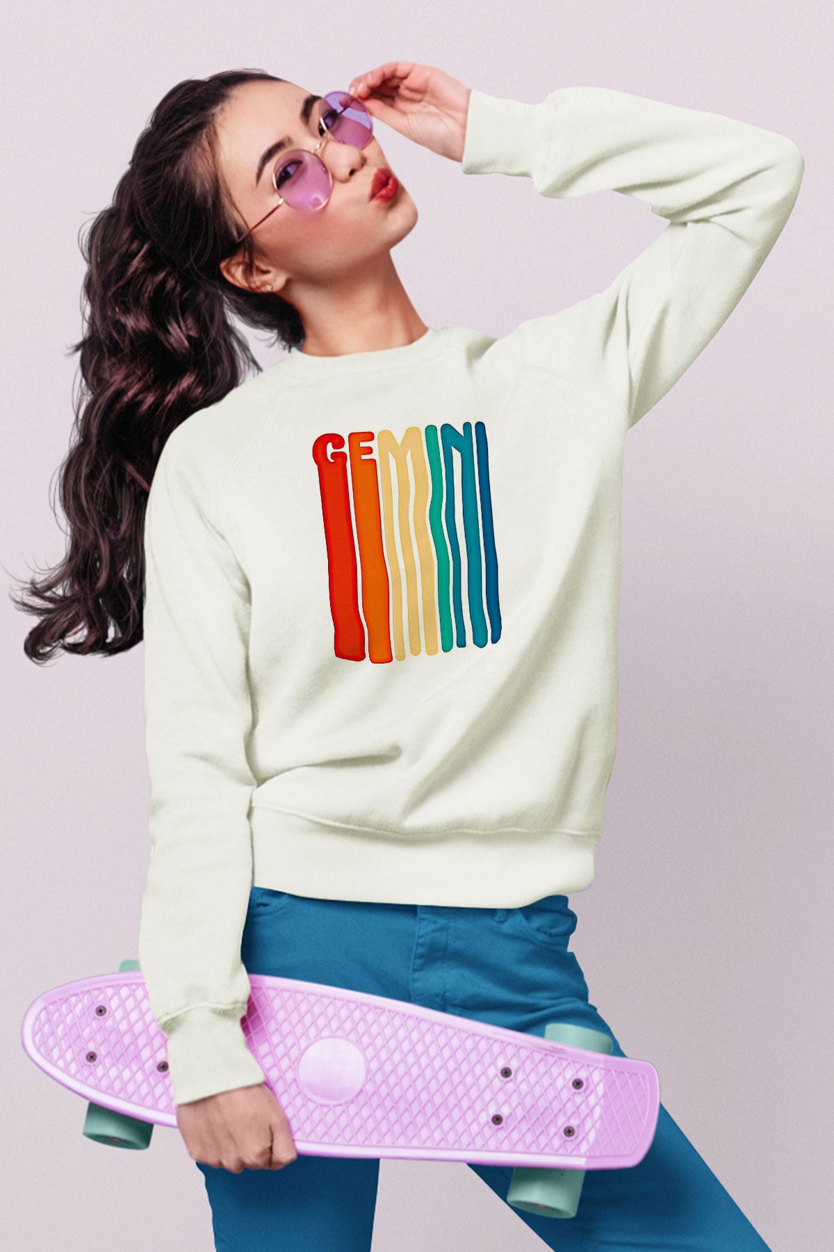 İkizler Burcu Baskılı Beyaz Unisex Sweatshirt
