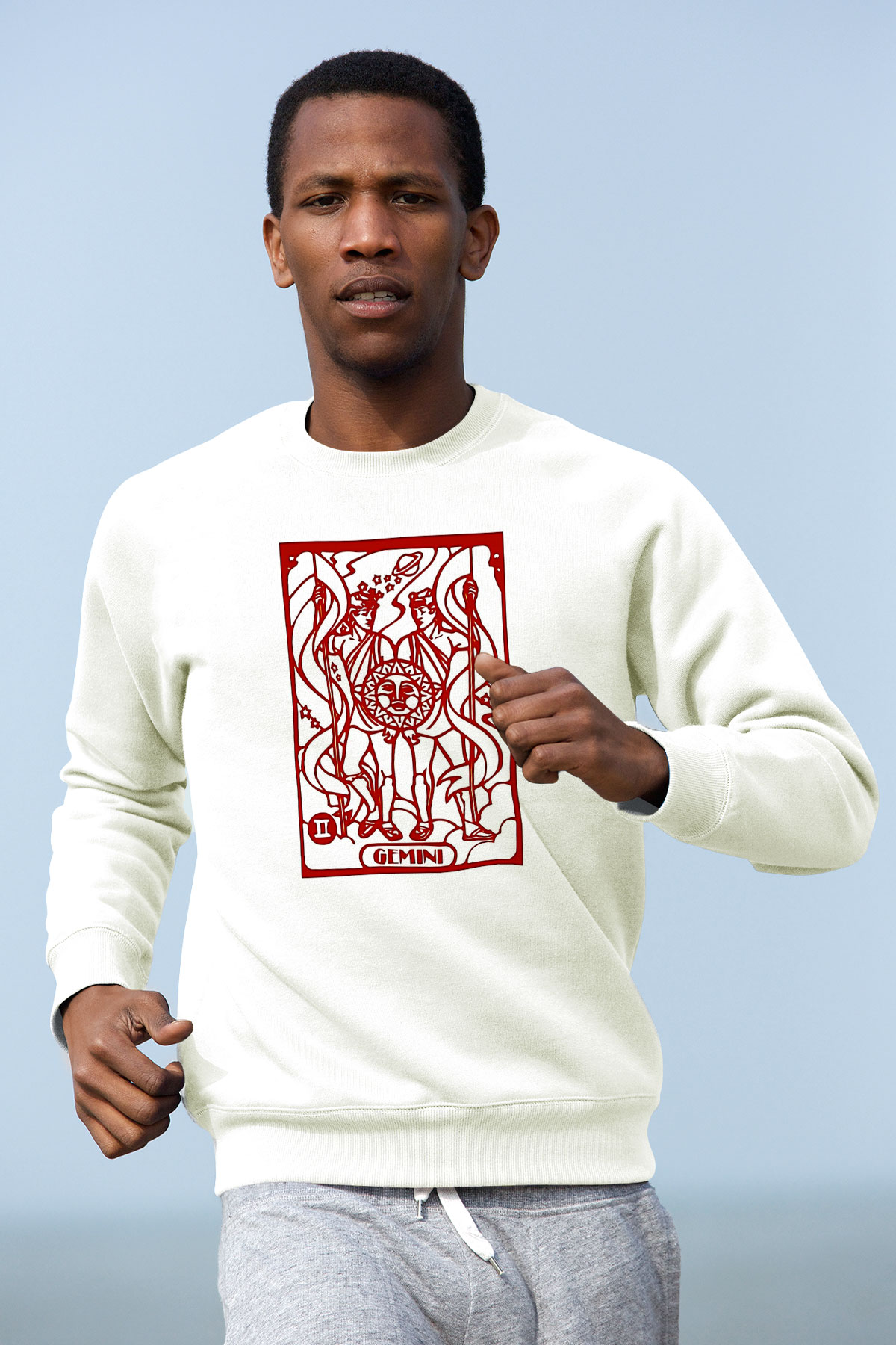 İkizler Burcu Baskılı Beyaz Unisex Sweatshirt