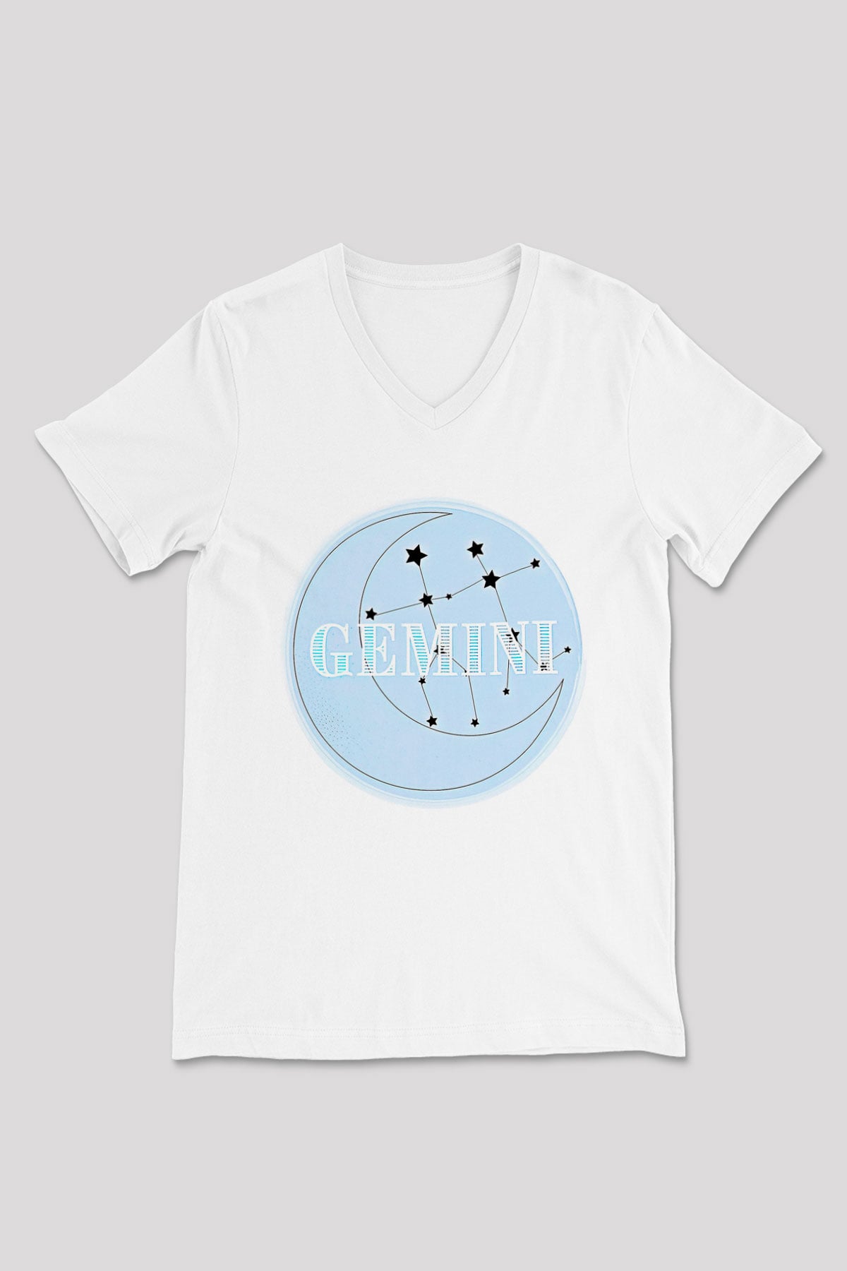 İkizler Burcu Baskılı Beyaz Unisex V Yaka Tişört - Tshirt