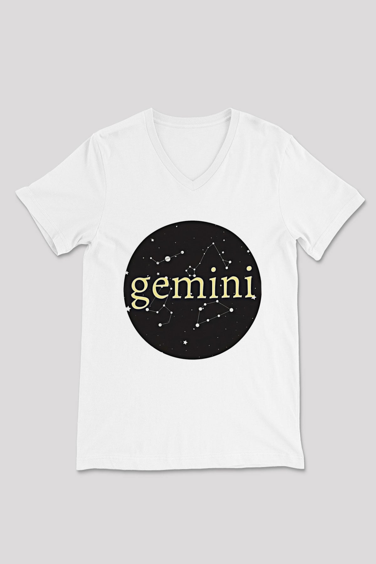 İkizler Burcu Baskılı Beyaz Unisex V Yaka Tişört - Tshirt