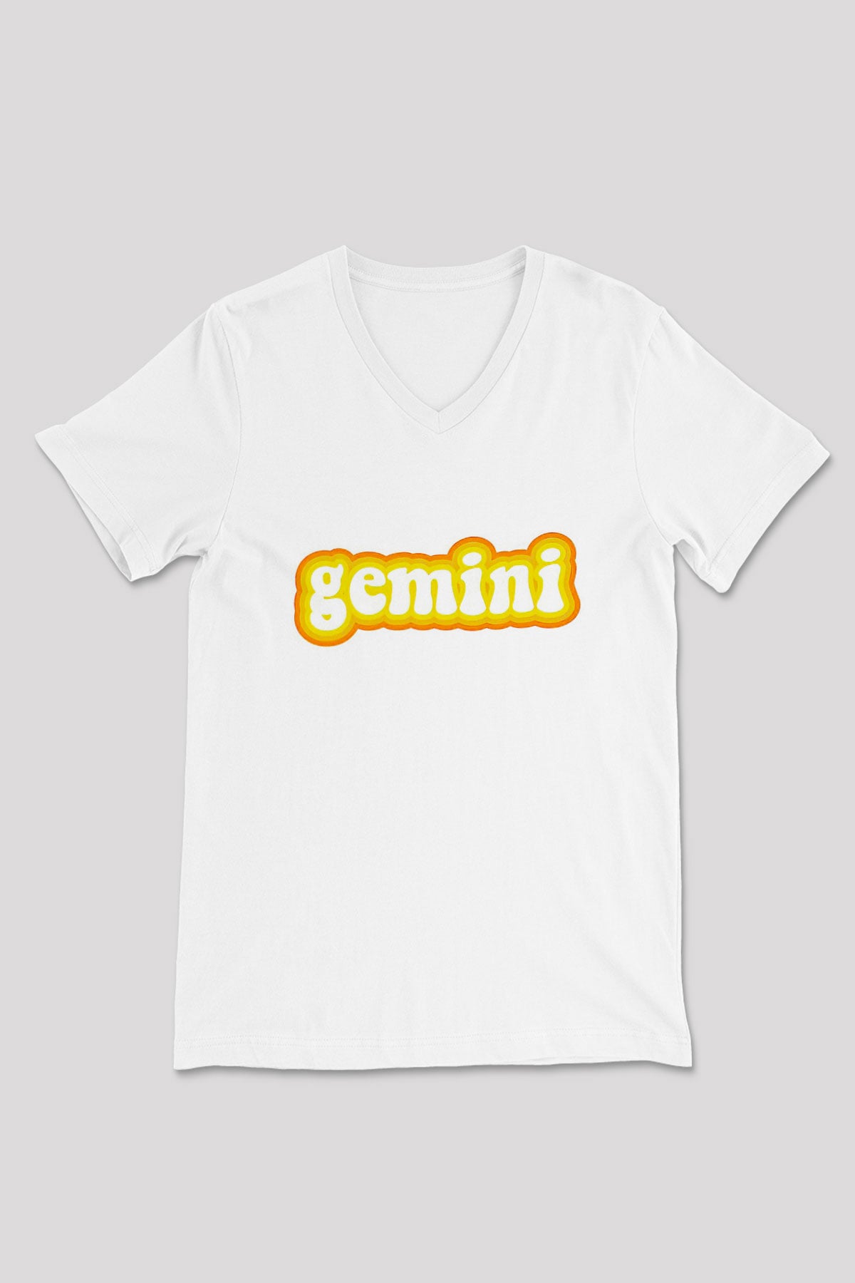 İkizler Burcu Baskılı Beyaz Unisex V Yaka Tişört - Tshirt
