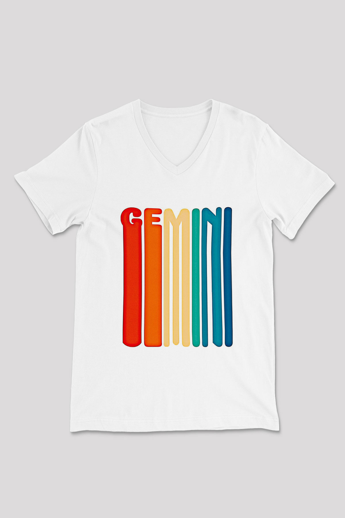 İkizler Burcu Baskılı Beyaz Unisex V Yaka Tişört - Tshirt