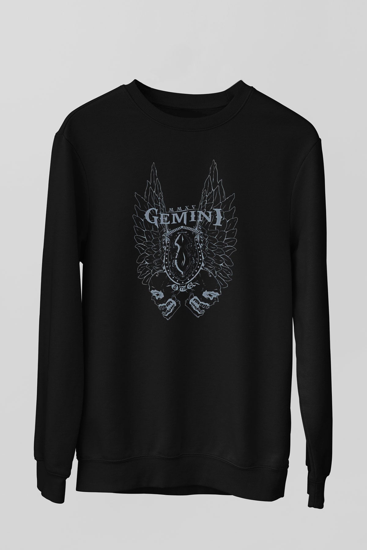 İkizler Burcu Baskılı Unisex Siyah Sweatshirt