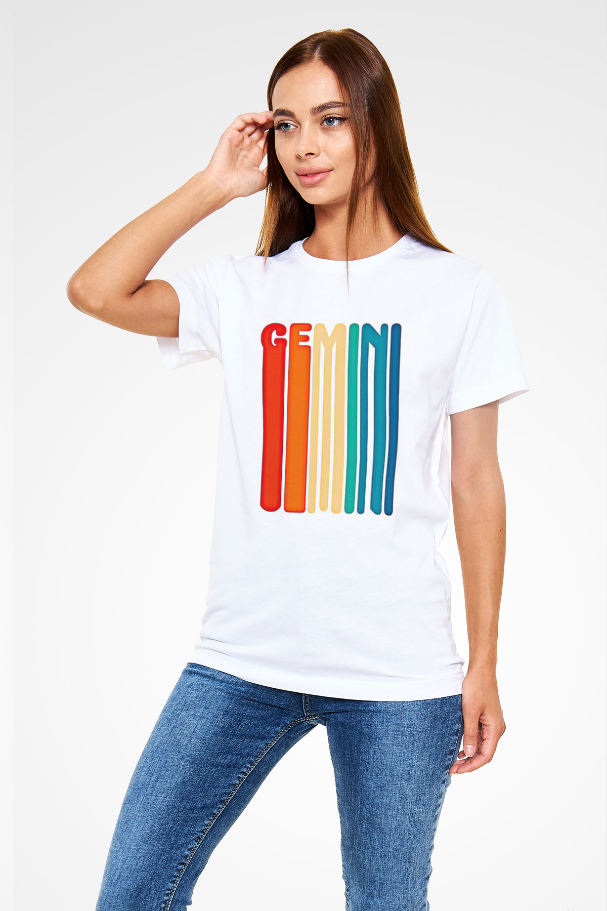 İkizler Burcu Unisex Baskılı Beyaz Tişört - Tshirt