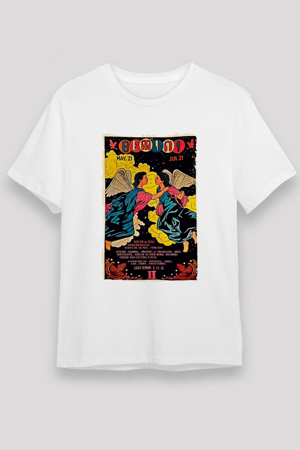 İkizler Burcu Unisex Baskılı Beyaz Tişört - Tshirt
