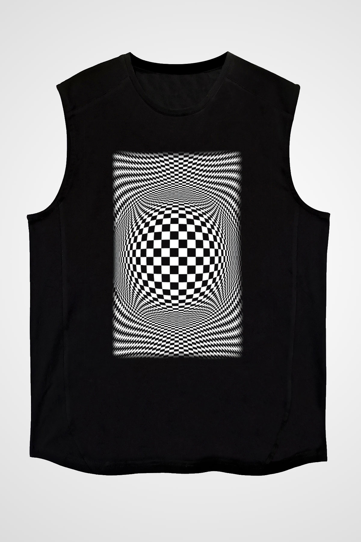 Illüzyon Siyah Unisex Kolsuz Tişört