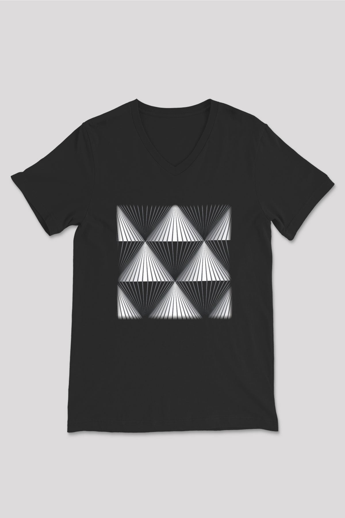 Illüzyon Siyah Unisex V Yaka Tişört T-Shirt