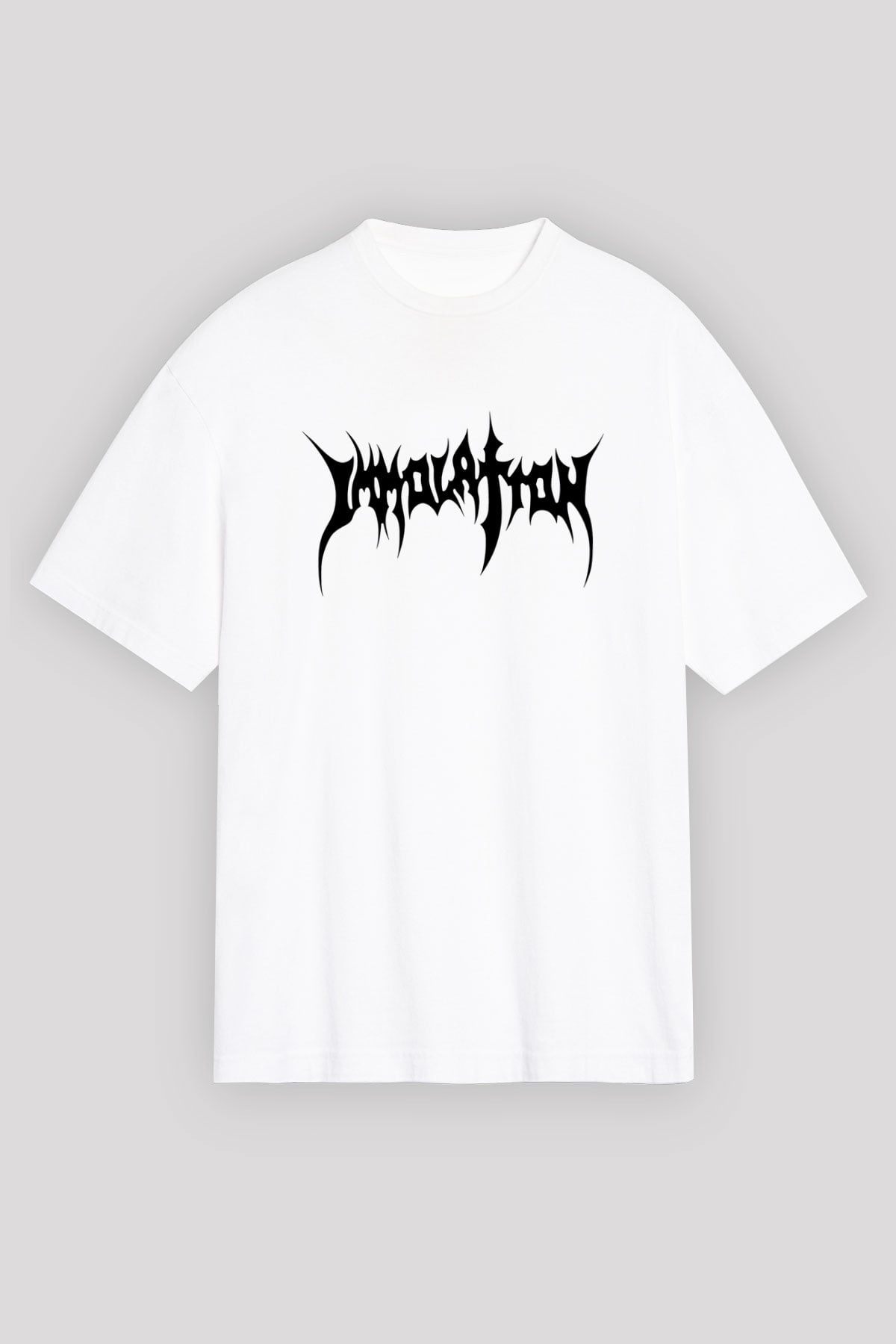 Immolation Baskılı Beyaz Unisex Oversize Tişört - Tshirt