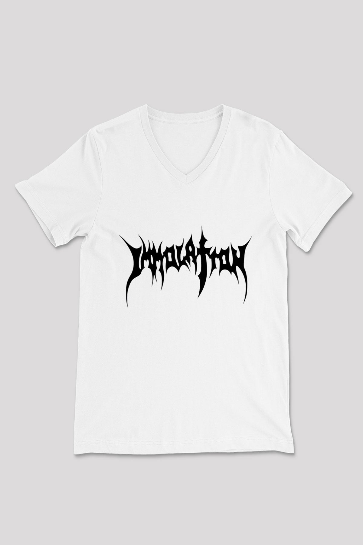Immolation Baskılı Beyaz Unisex V Yaka Tişört - Tshirt
