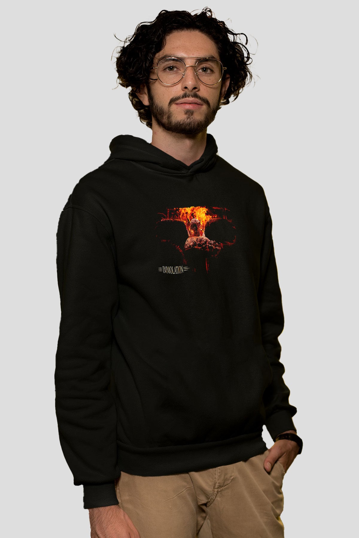 Immolation Baskılı Unisex Siyah Kapüşonlu Sweatshirt