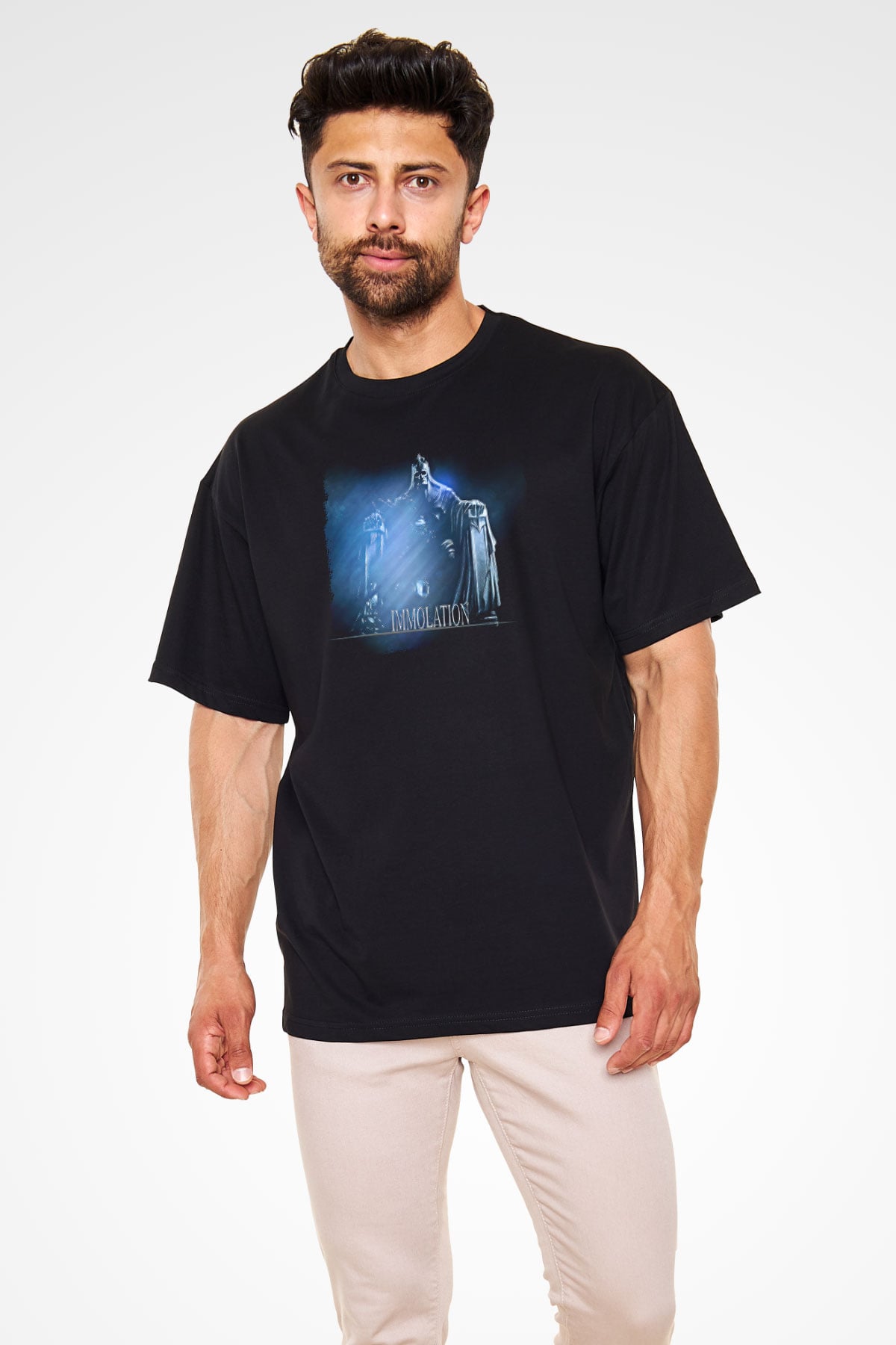 Immolation Baskılı Unisex Siyah Oversize Tişört - Tshirt