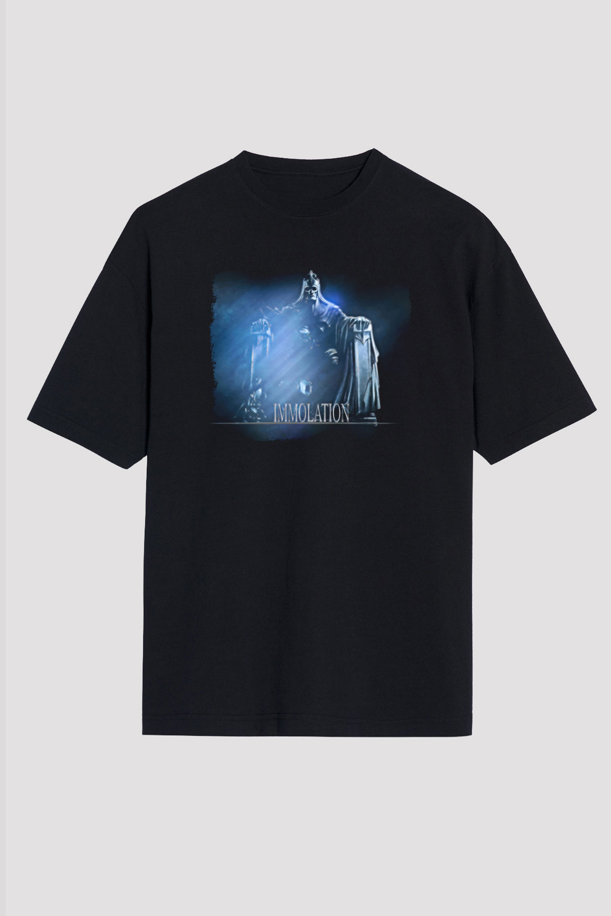 Immolation Baskılı Unisex Siyah Oversize Tişört - Tshirt