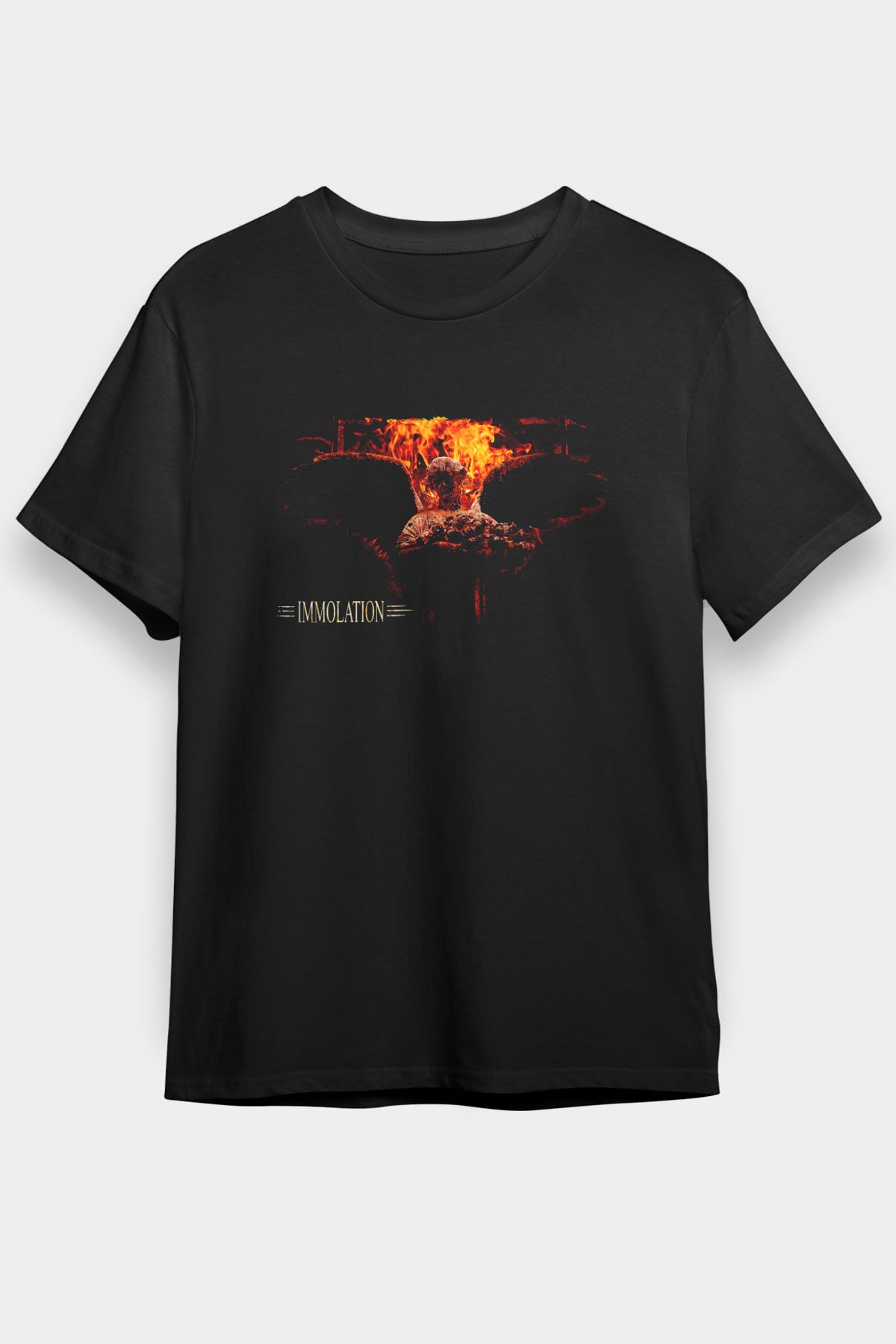 Immolation Baskılı Unisex Siyah Tişört - Tshirt