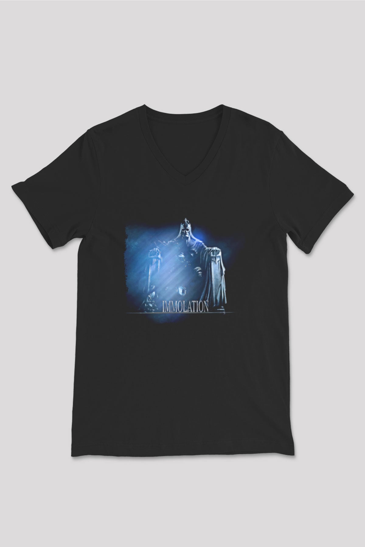 Immolation Baskılı Unisex Siyah V Yaka Tişört - Tshirt