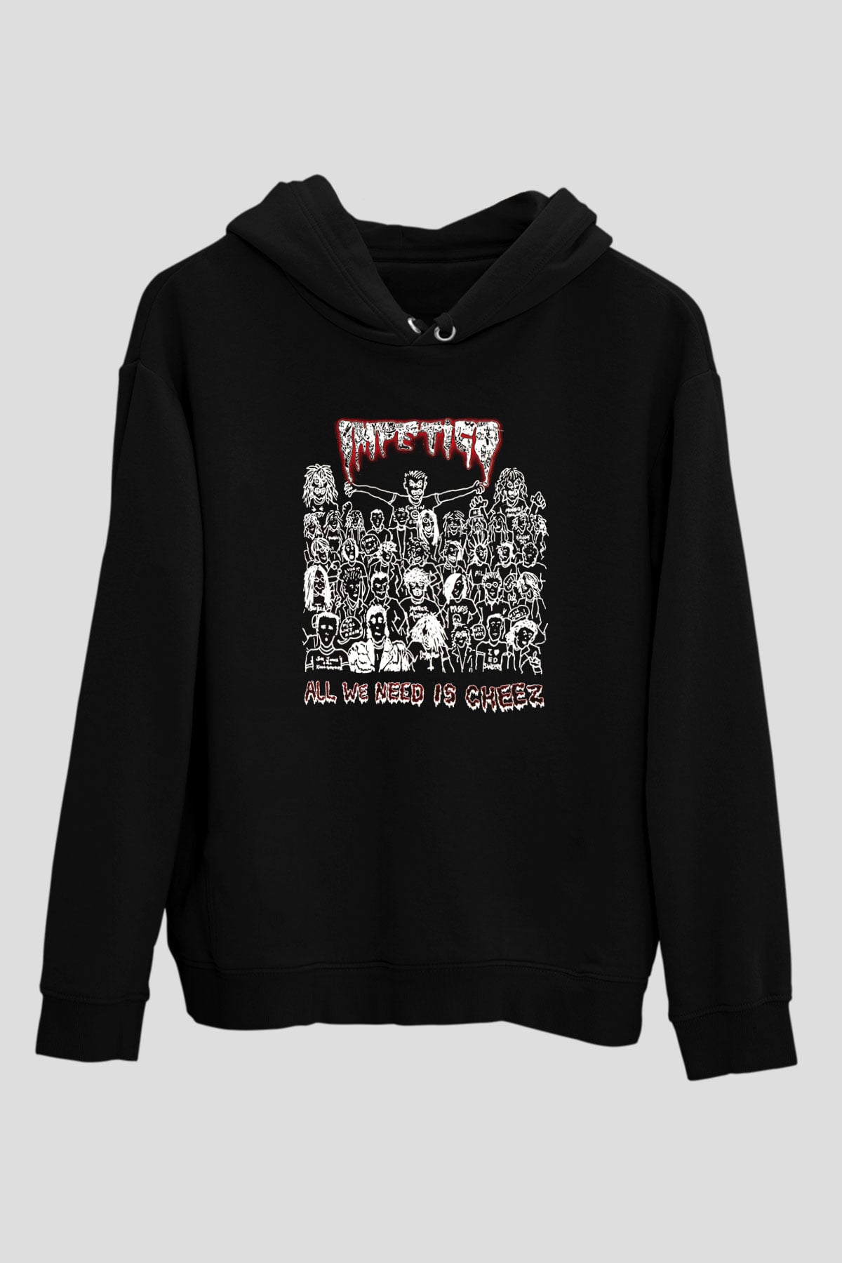 Impetigo Baskılı Unisex Siyah Kapüşonlu Sweatshirt