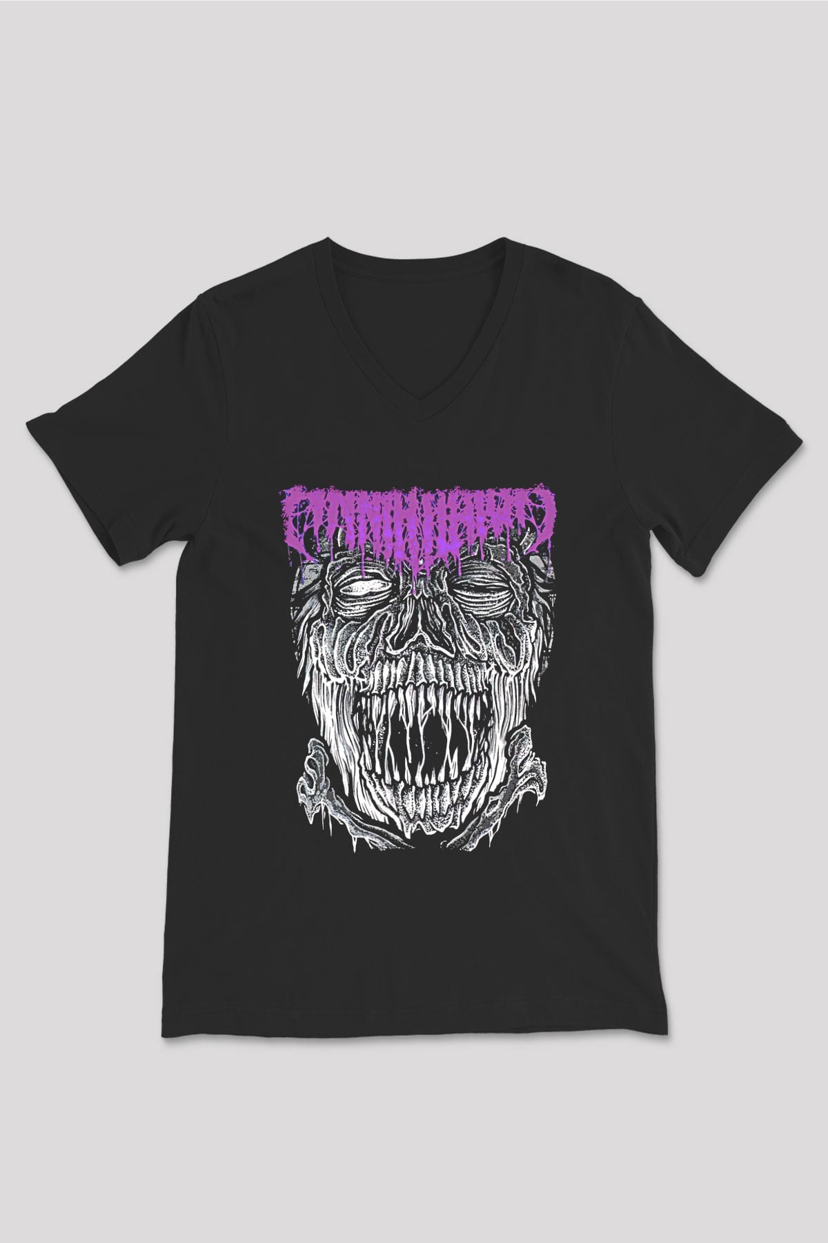 Impetigo Baskılı Unisex Siyah V Yaka Tişört - Tshirt