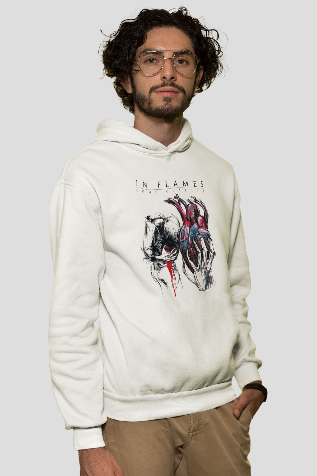 In Flames Beyaz Unisex Kapşonlu Sweatshirt