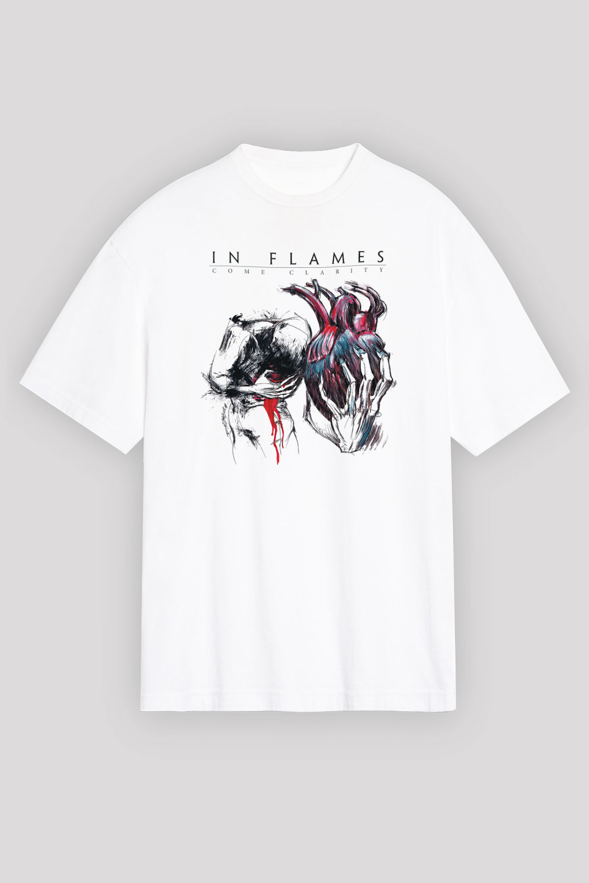 In Flames Beyaz Unisex Oversize Tişört T-Shirt