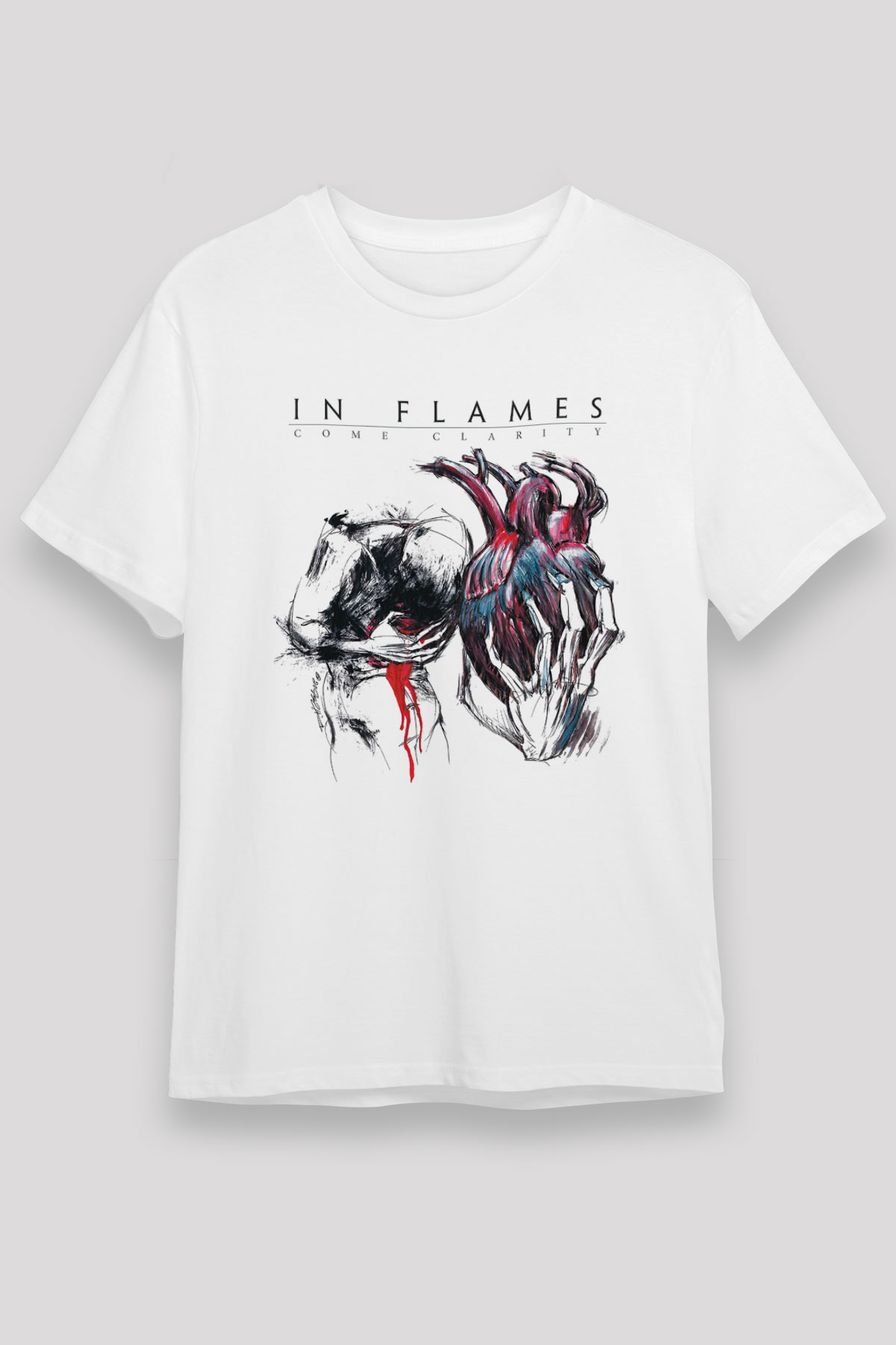 In Flames Beyaz Unisex Tişört T-Shirt - TişörtFabrikası