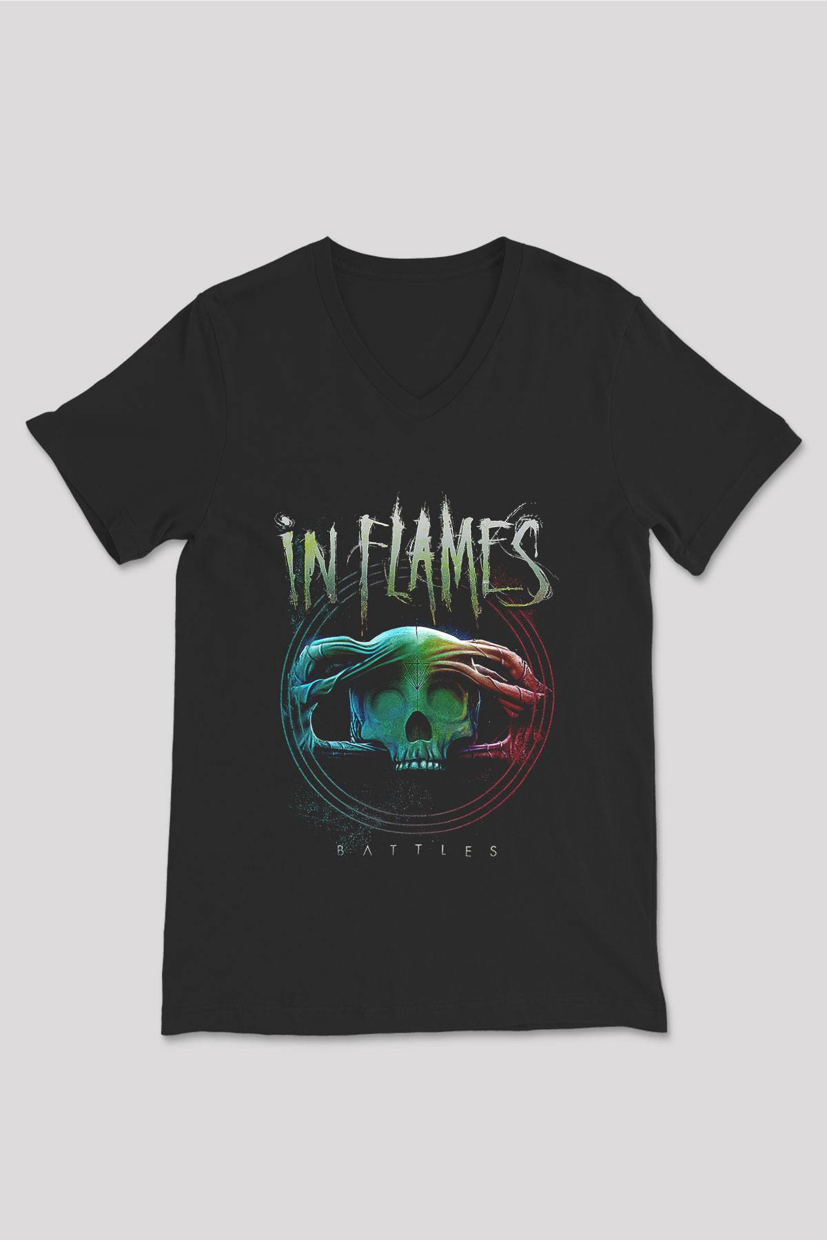 In Flames Siyah Unisex V Yaka Tişört T-Shirt