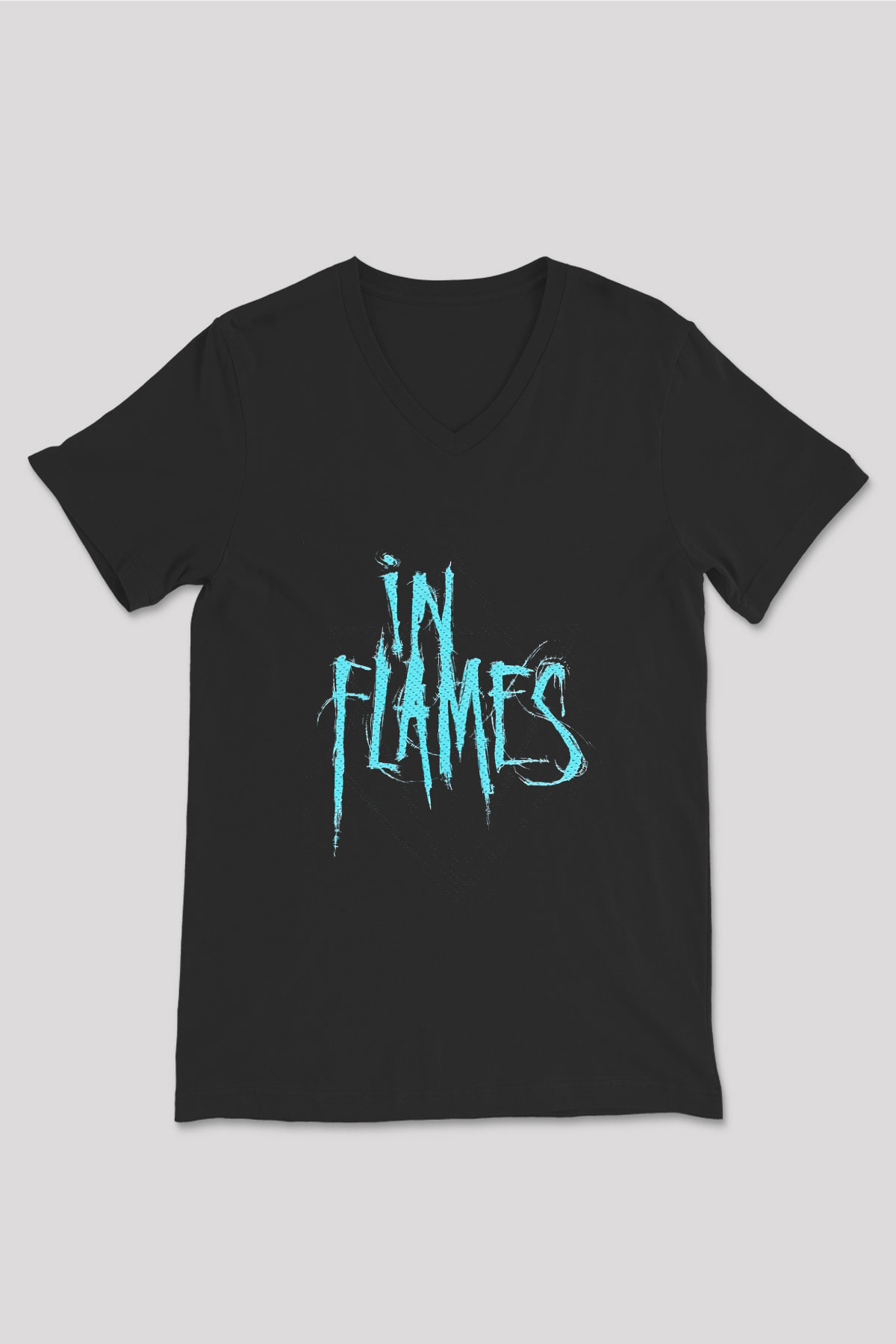 In Flames Siyah Unisex V Yaka Tişört T-Shirt