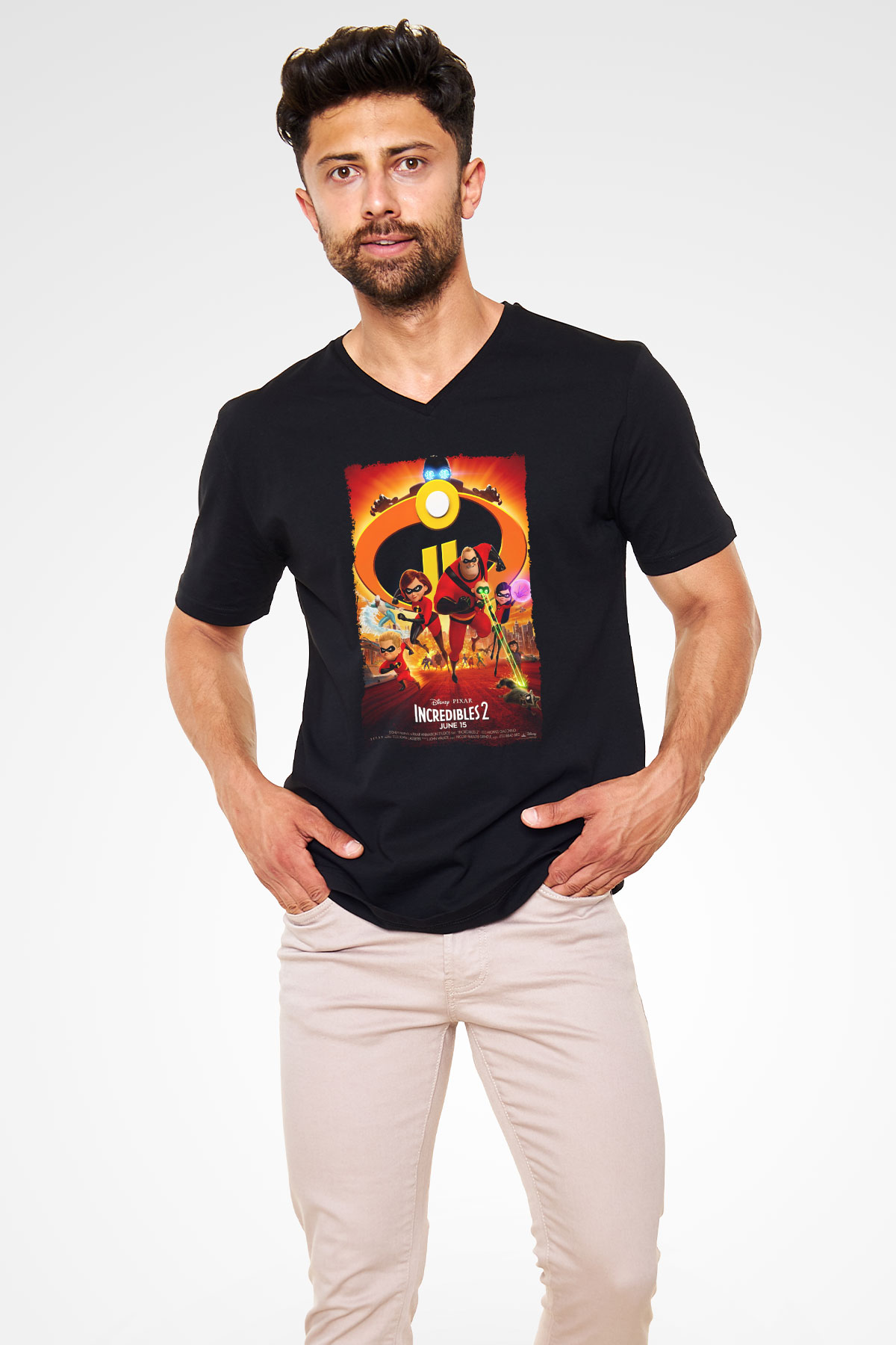 Incredibles (The) Siyah Unisex V Yaka Tişört