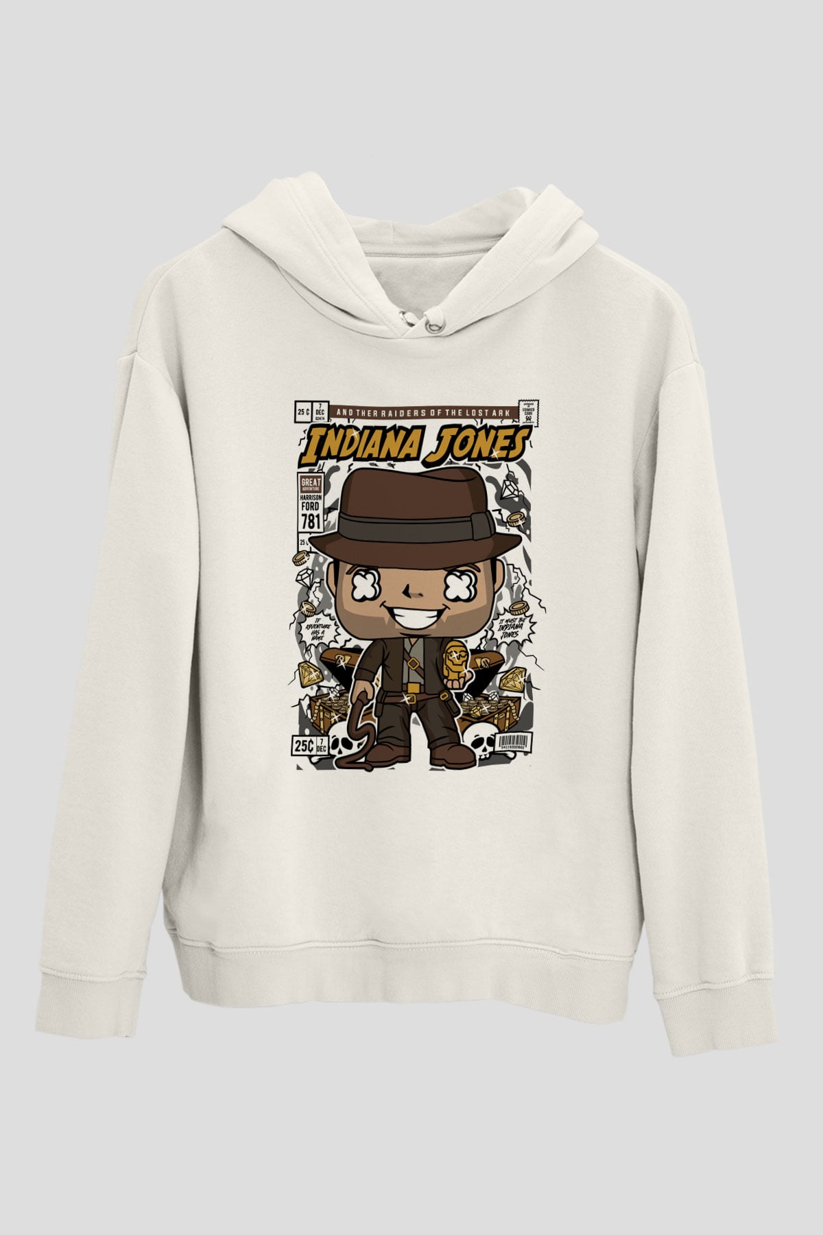 Indiana Jones Baskılı Unisex Beyaz Hoodie