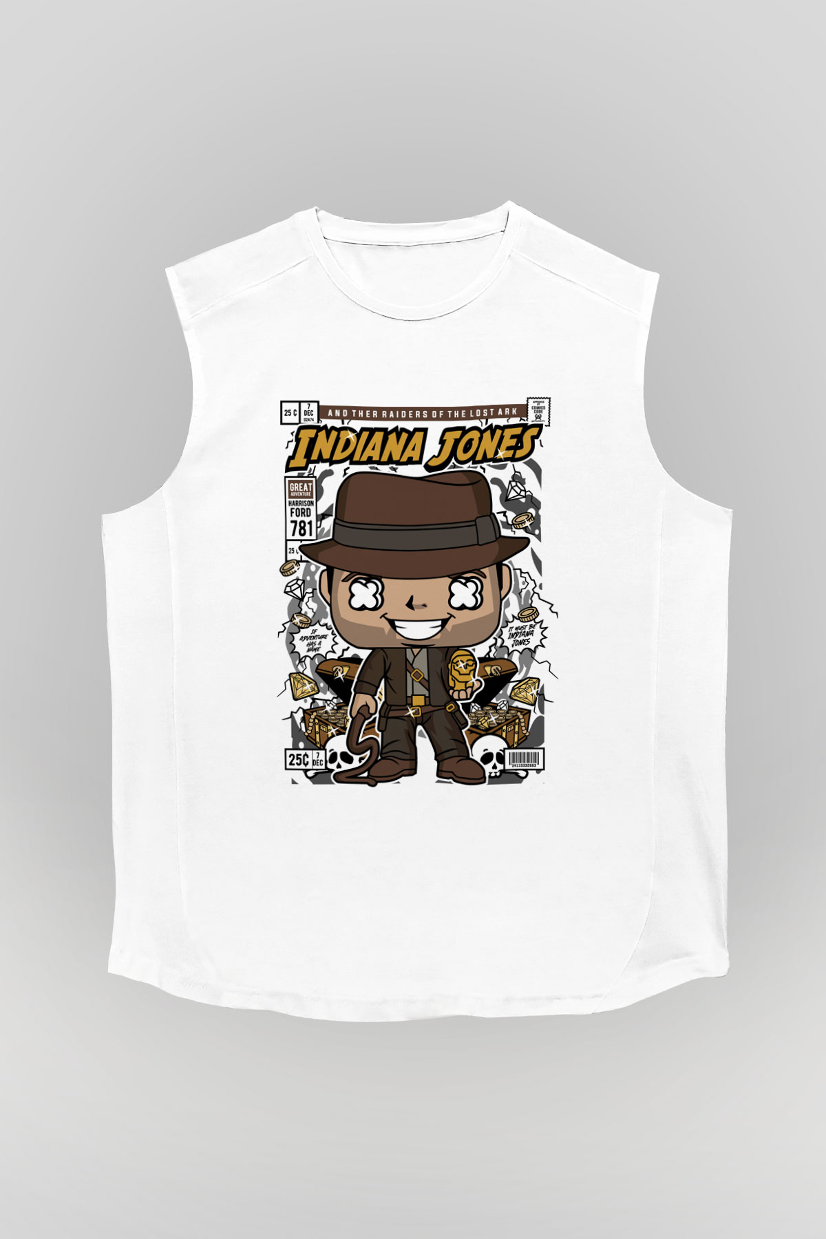 Indiana Jones Baskılı Unisex Beyaz Kolsuz Tişört