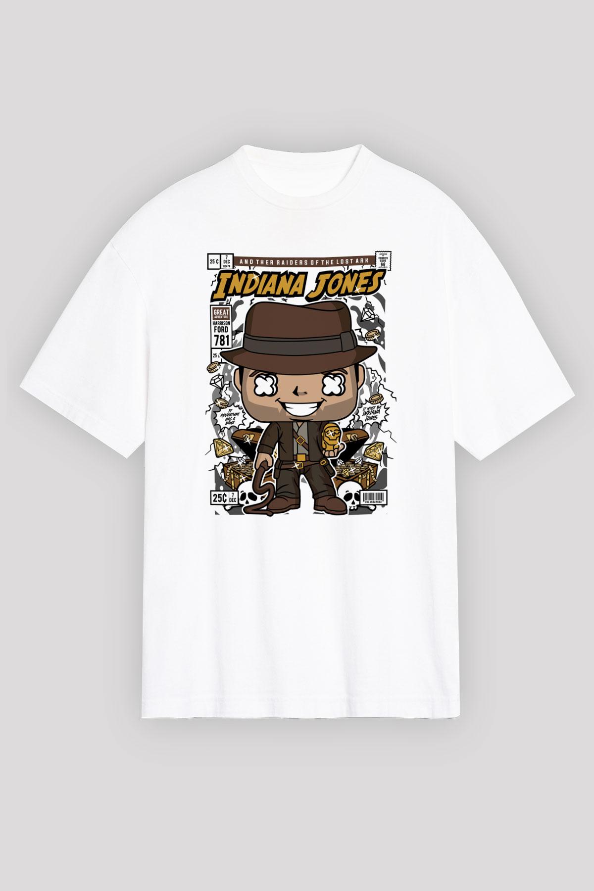 Indiana Jones Baskılı Unisex Beyaz Oversize Tişört
