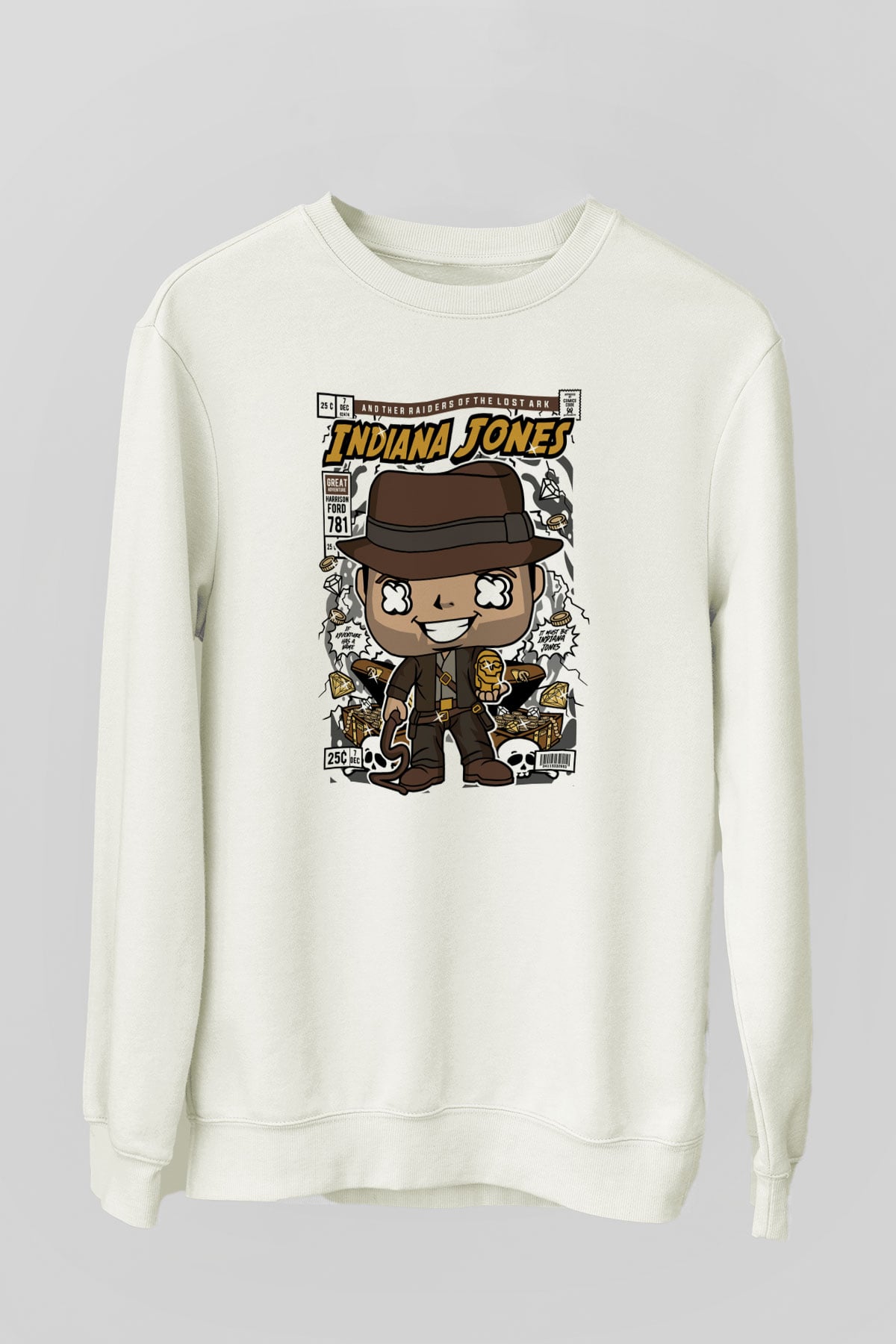 Indiana Jones Baskılı Unisex Beyaz Sweatshirt