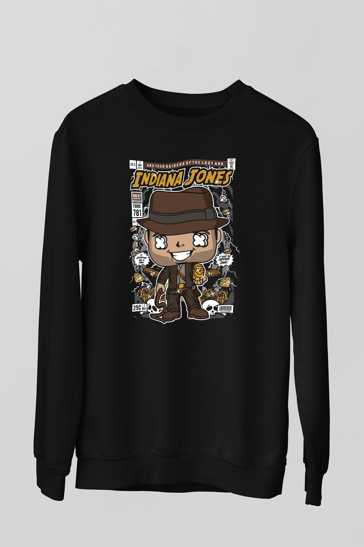 Indiana Jones Baskılı Unisex Siyah Sweatshirt