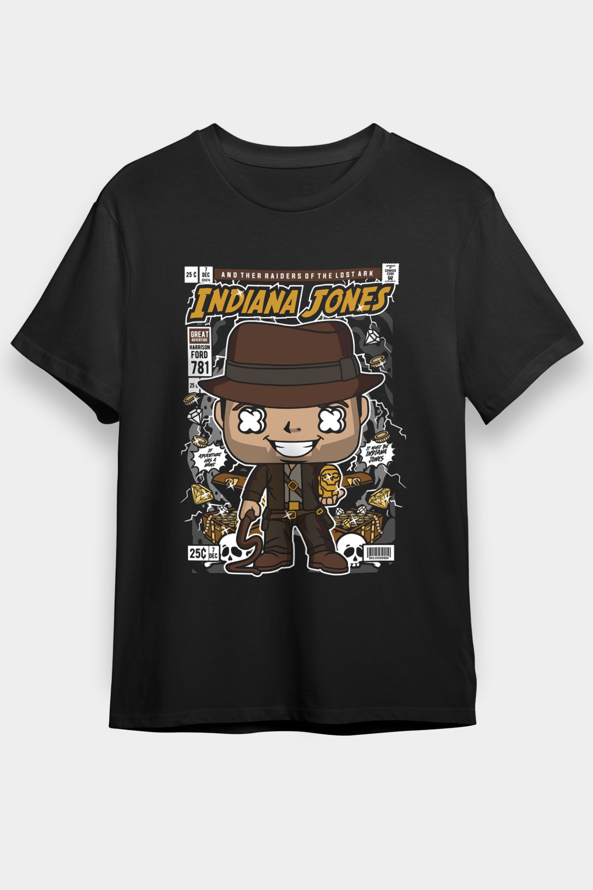Indiana Jones Baskılı Unisex Siyah Tişört