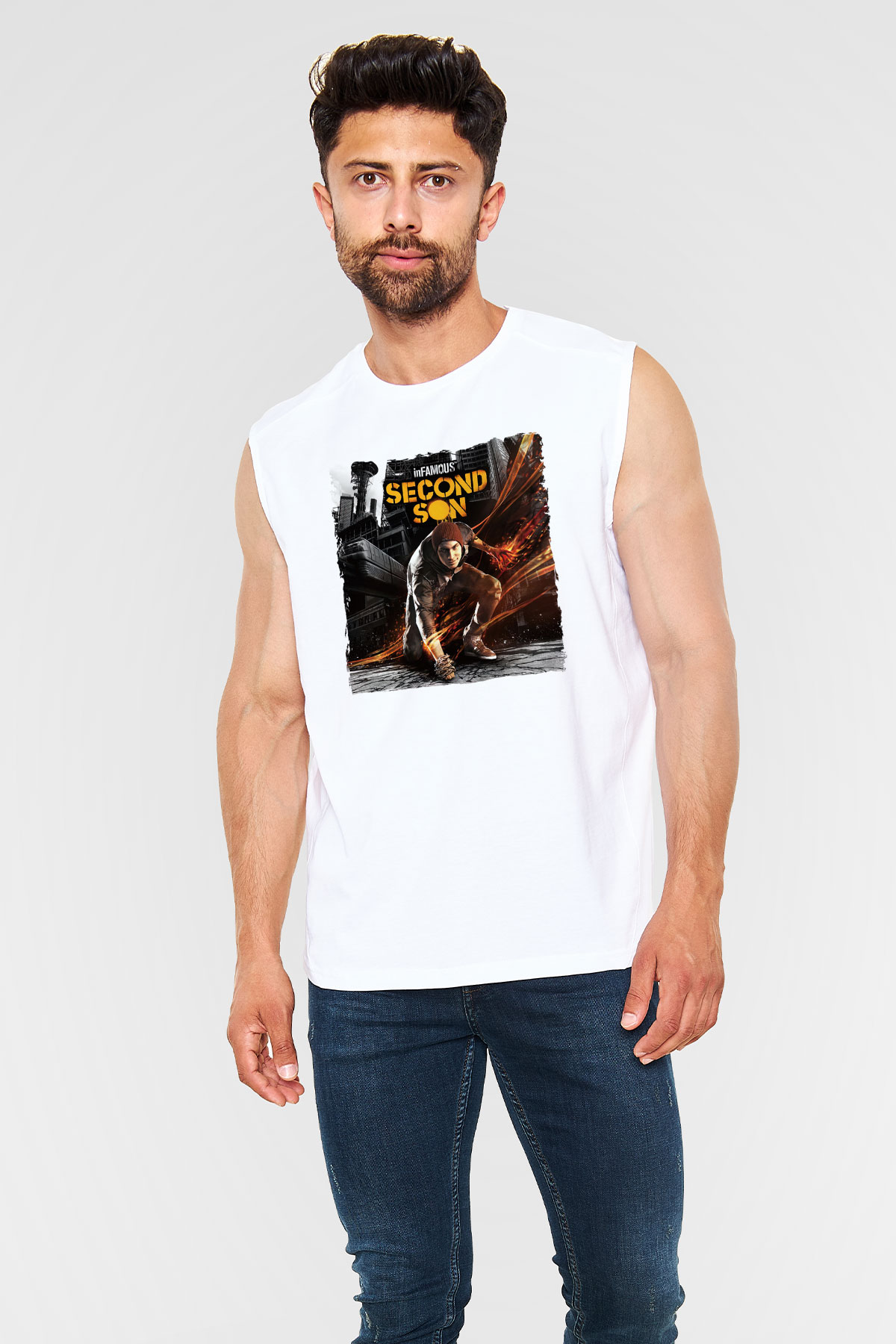 Infamous Beyaz Unisex Kolsuz Tişört