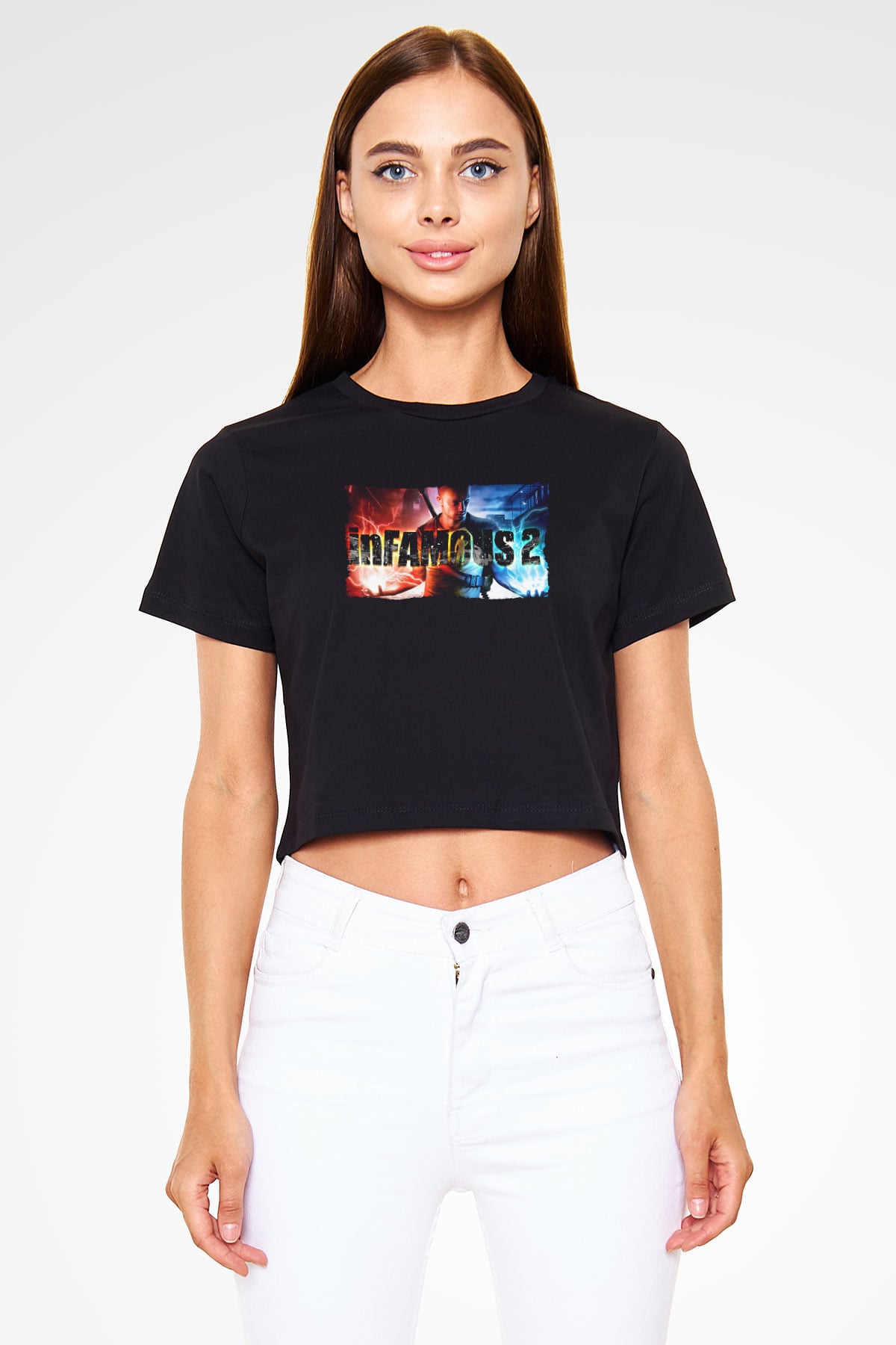 Infamous Siyah  Crop Top Tişört