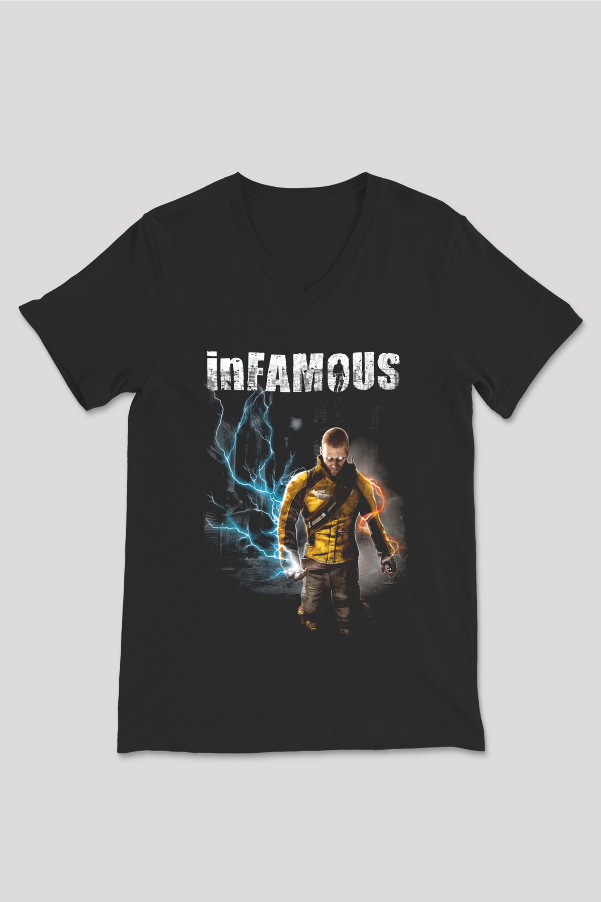 Infamous Siyah Unisex V Yaka Tişört