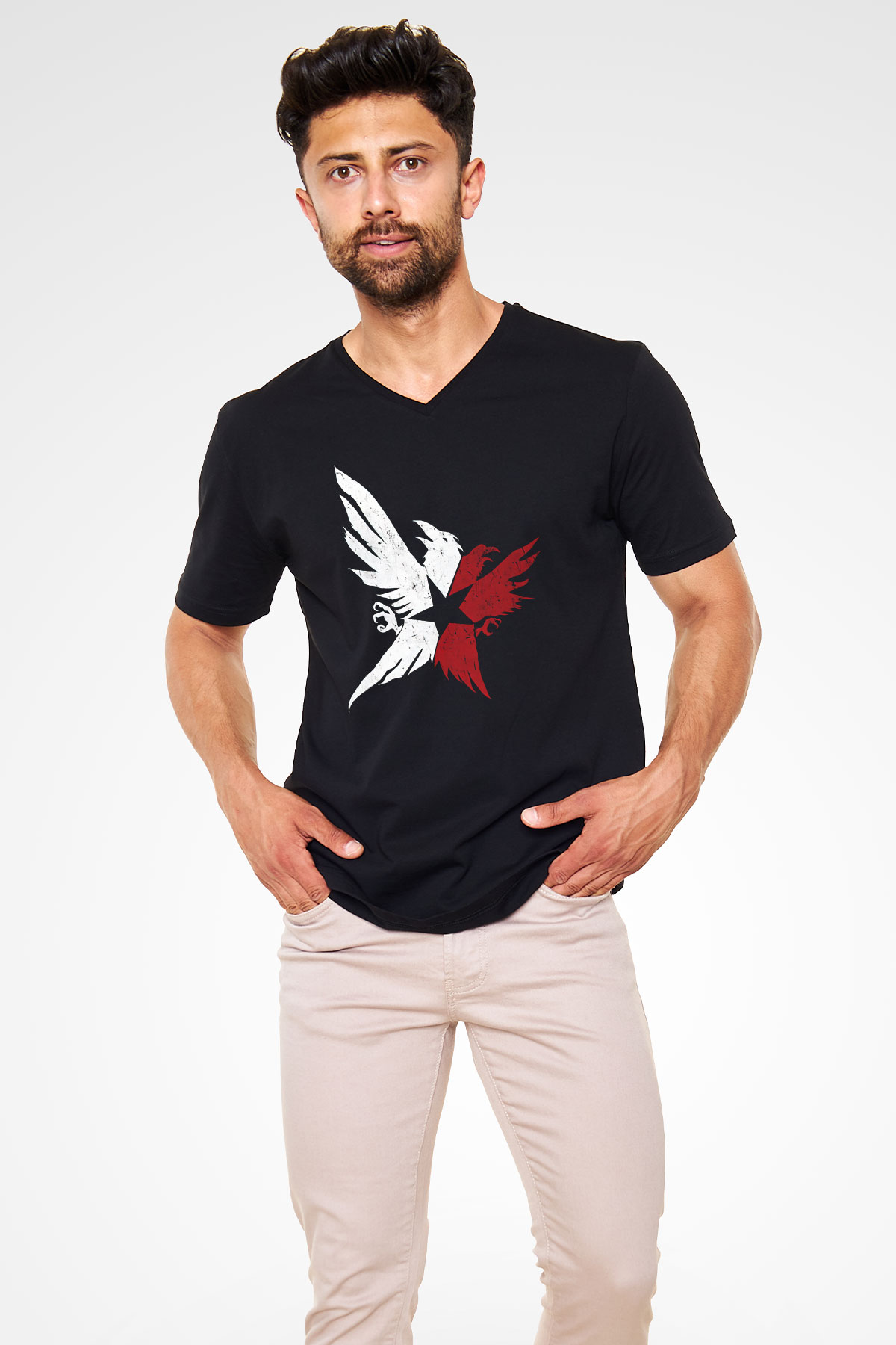 Infamous Siyah Unisex V Yaka Tişört